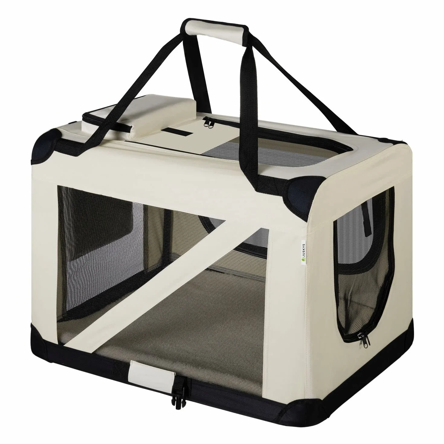 Juskys Caisse de Transport Pliable pour Chiens Lassie XL Beige 58 x 82 x 58 cm Tissu