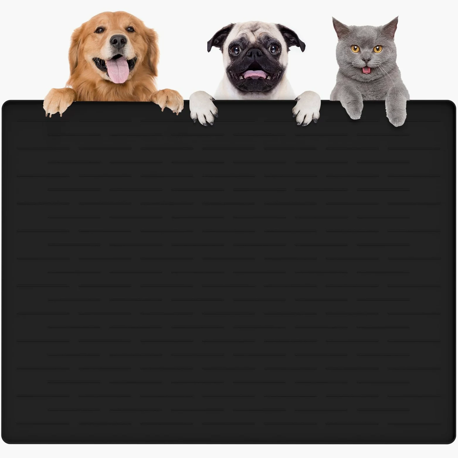 Thinken Tapis de nourriture pour chien et chat en silicone pour gamelles de nourriture et d'eau, 100,3 x 74,9 cm, tapis d'alimentation pour animaux de compagnie, tapis d'alimentation pour les sols,