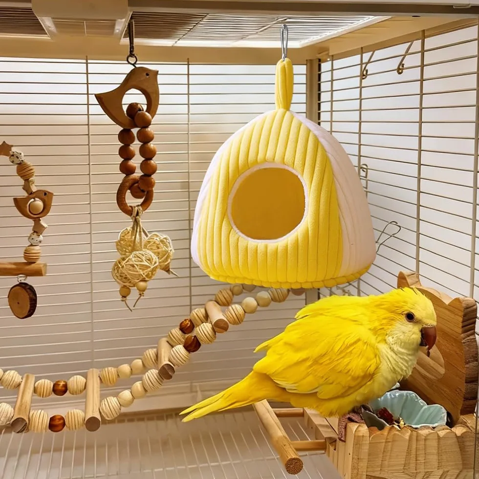 DONGKER Nid d'oiseau chaud pour perroquets avec tapis et anneau de suspension amovible