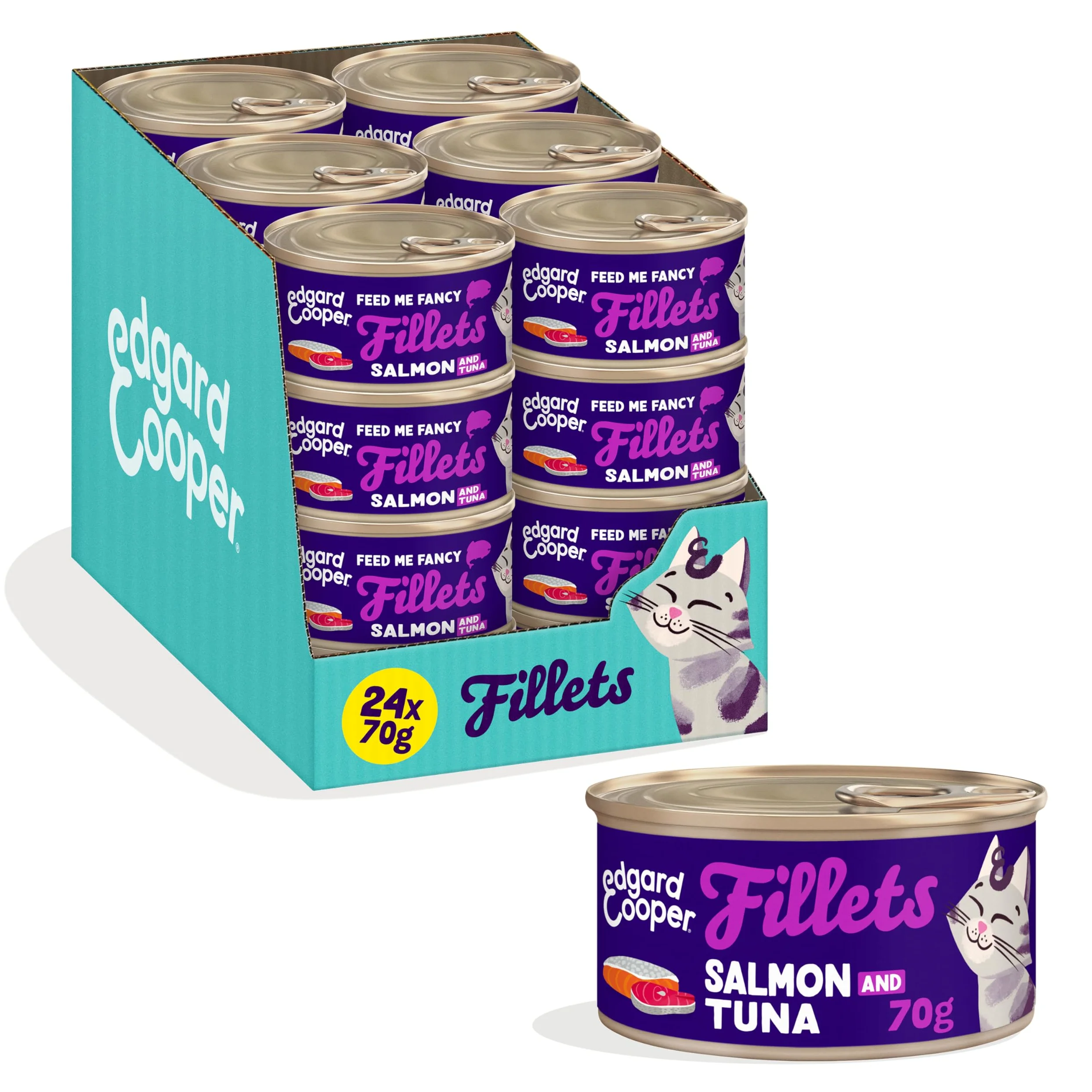 Edgard & Cooper Nourriture Humide pour Chats, Filets dans Leur Bouillon Saumon et Thon, 24 x 70g, sans Céréales, Ingrédients Naturels, pour Chats Stérilisés, Poisson MSC, sans Sucres Ajoutés