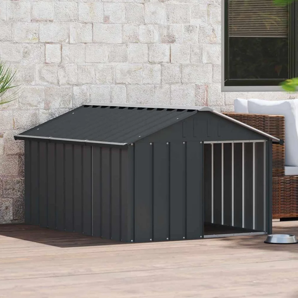 Chenil pour Chien Extérieur Métal Acier Galvanisé Anthracite 116,5x153x81,5 cm