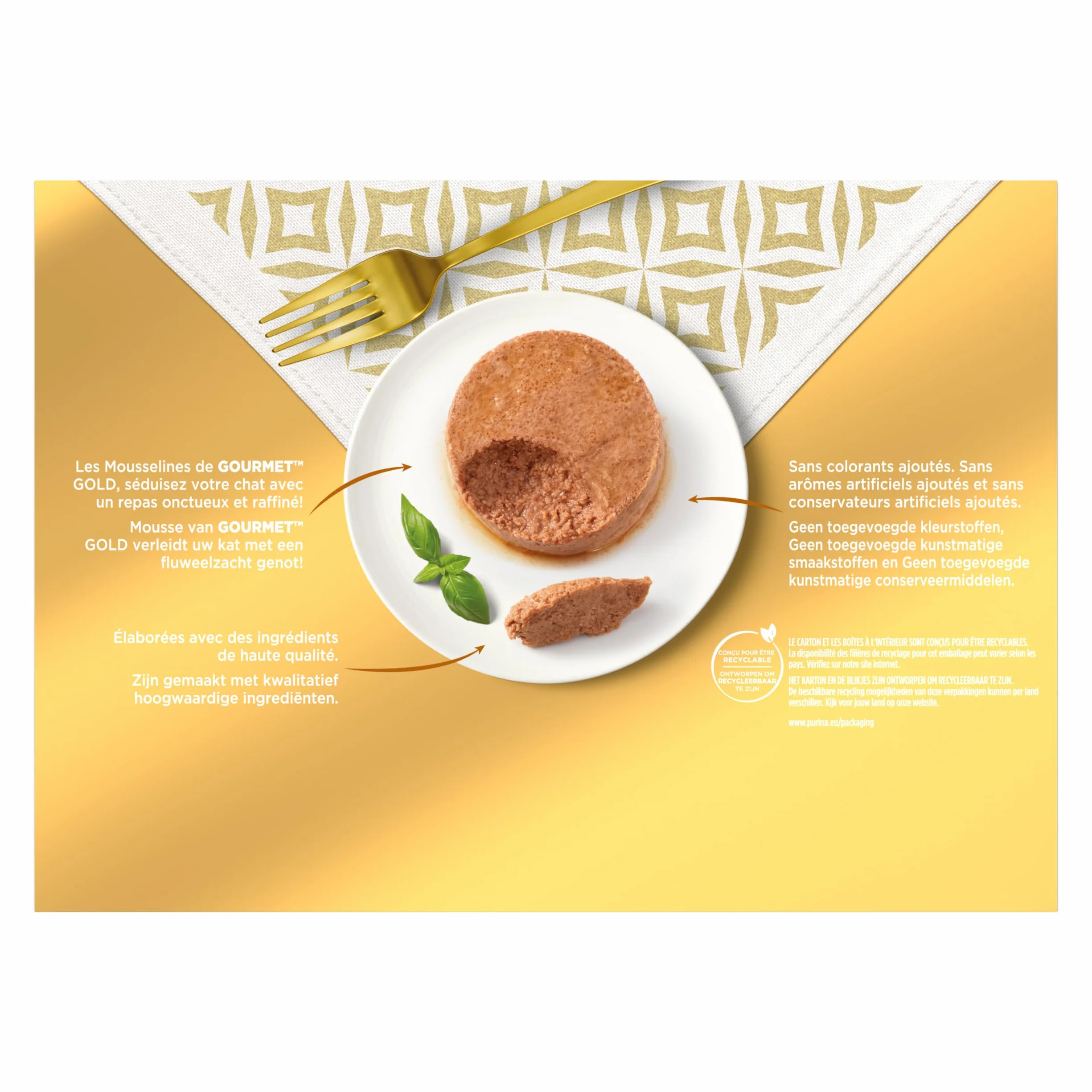 GOURMET GOLD Chat Les Mousselines Aliment Complet pour Chat Adulte Lapin Bœuf Veau Agneau Boite Lot de 4 (24x 85 g)