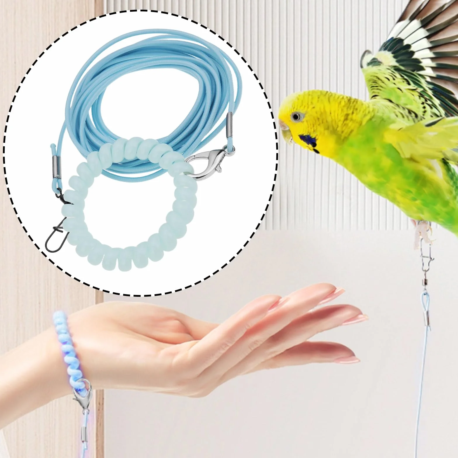 Harnais pour oiseaux avec anneau 4 # Bleu 3 m