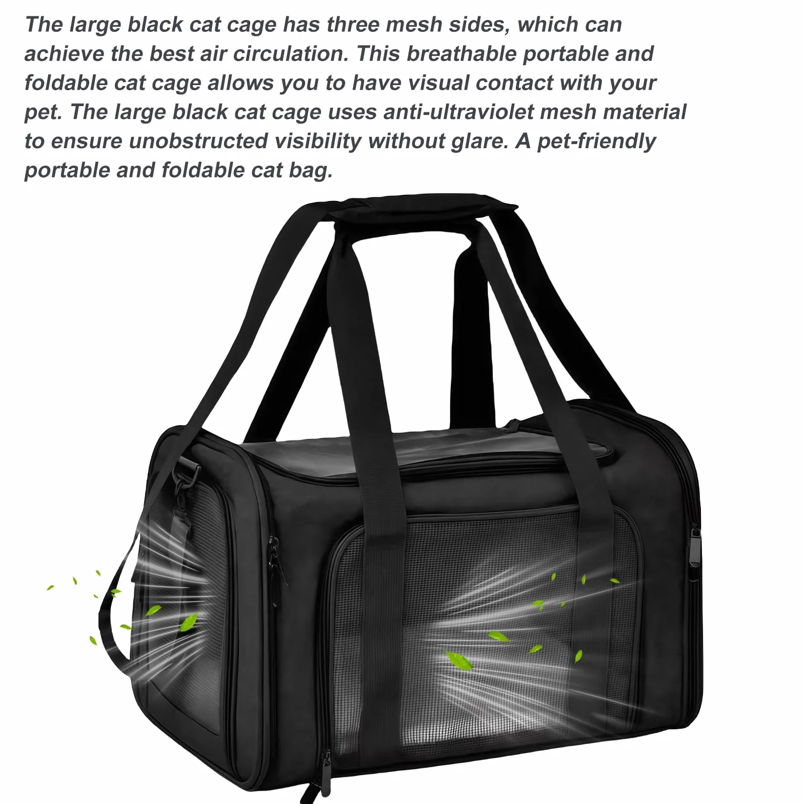 Pliant Sac de Transport pour Chat Noir Portable Voyage Respirant Petit Animal