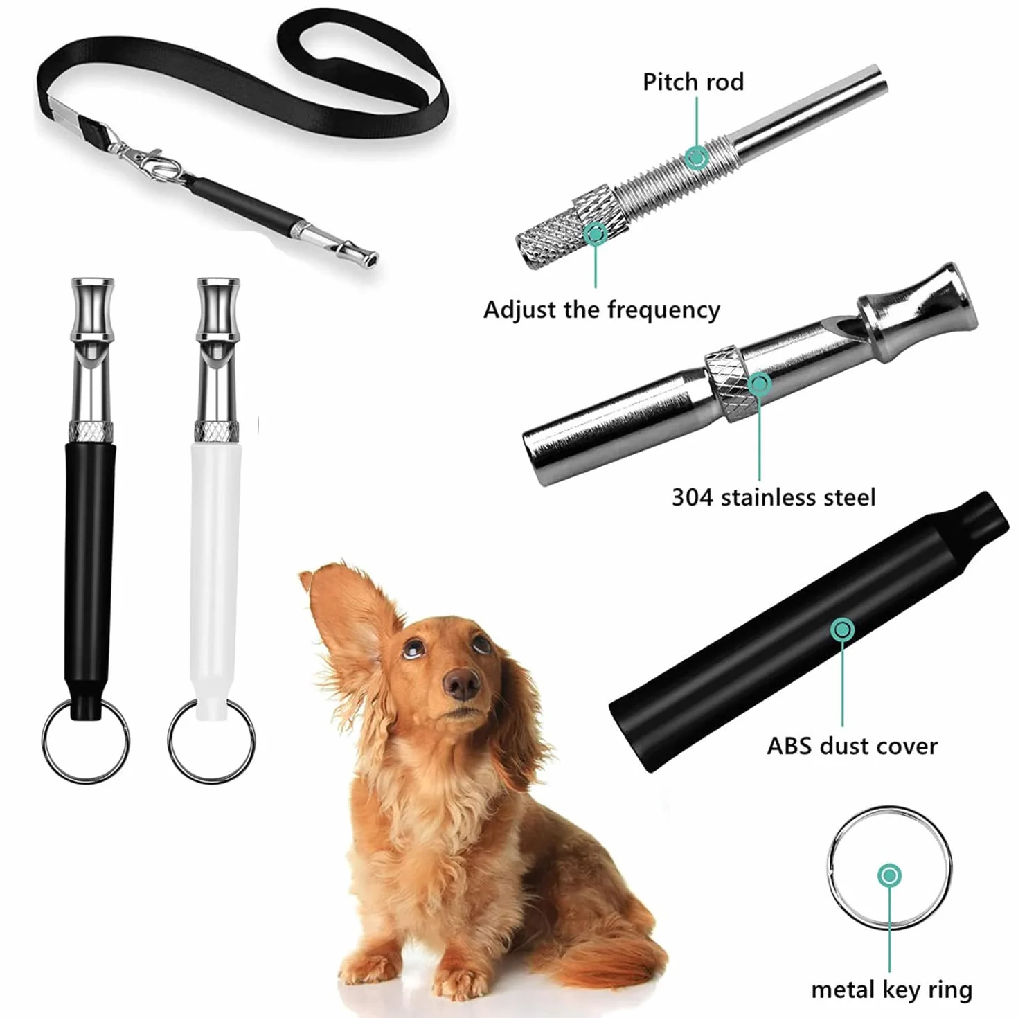 Sifflet Ultrason Chien Anti Aboiement Haute Fréquence 2 Pièces avec Lanière Réglable Blanc Noir