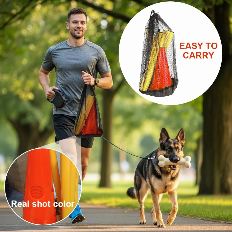 Kit Agility pour Chien Sports Haies Set 8 Cônes 4 Barres 23 cm Hauteur 80 cm Longueur Orange