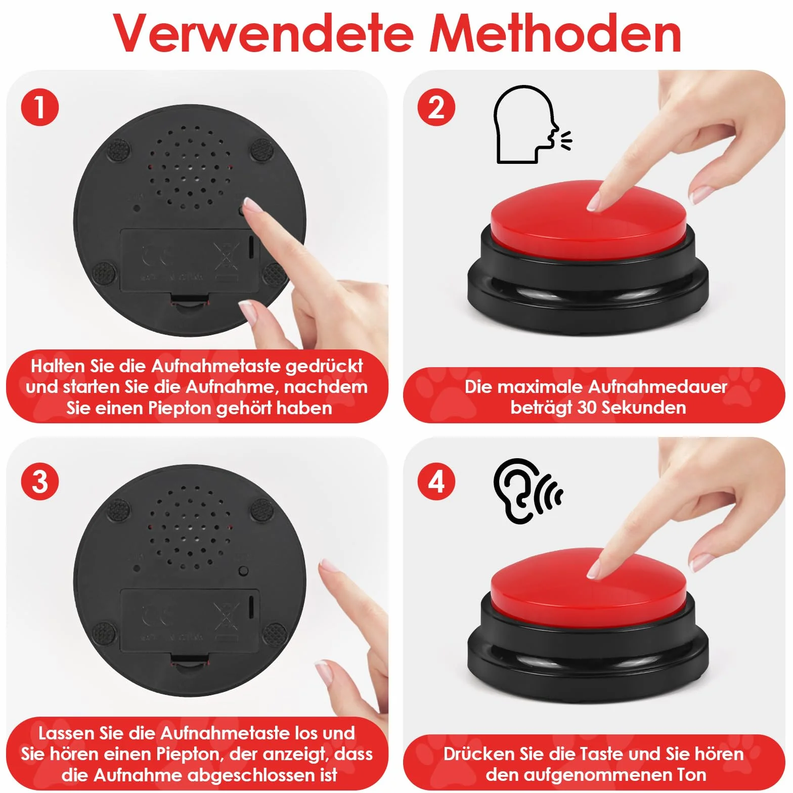 Lot de 6 buzzers avec enregistrement 30 secondes pour chien, jouet d'intelligence