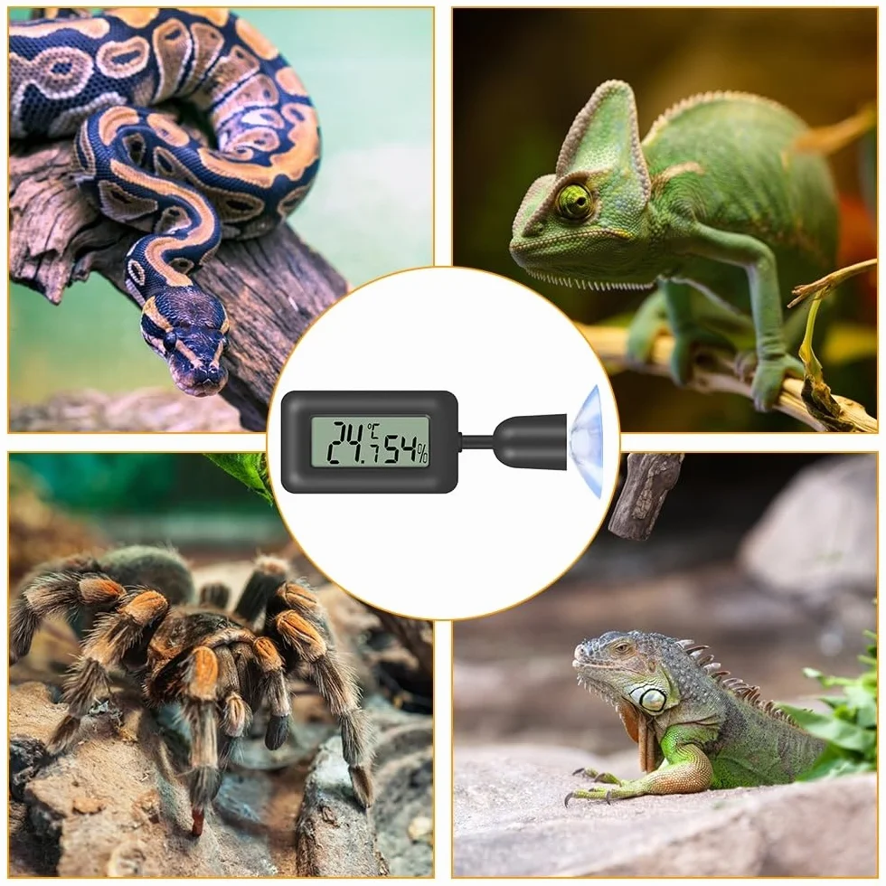 DONGKER Jauge D'humidité de Thermomètre de Reptile,Jauges de Capteur de Température D'affichage LCD Numérique avec Ventouse pour Tortue,Serpent,Lézard,Grenouille,Araignée,Boîte a Plantes