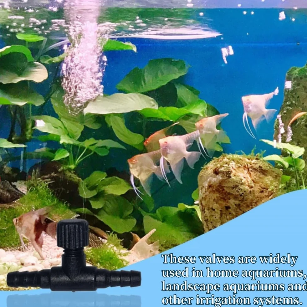 Aquarium Pompe Valve d'Air Vanne de Régulation T-Forme Connecteurs 2 Voies pour Tube 4 mm 12 Pcs Noir