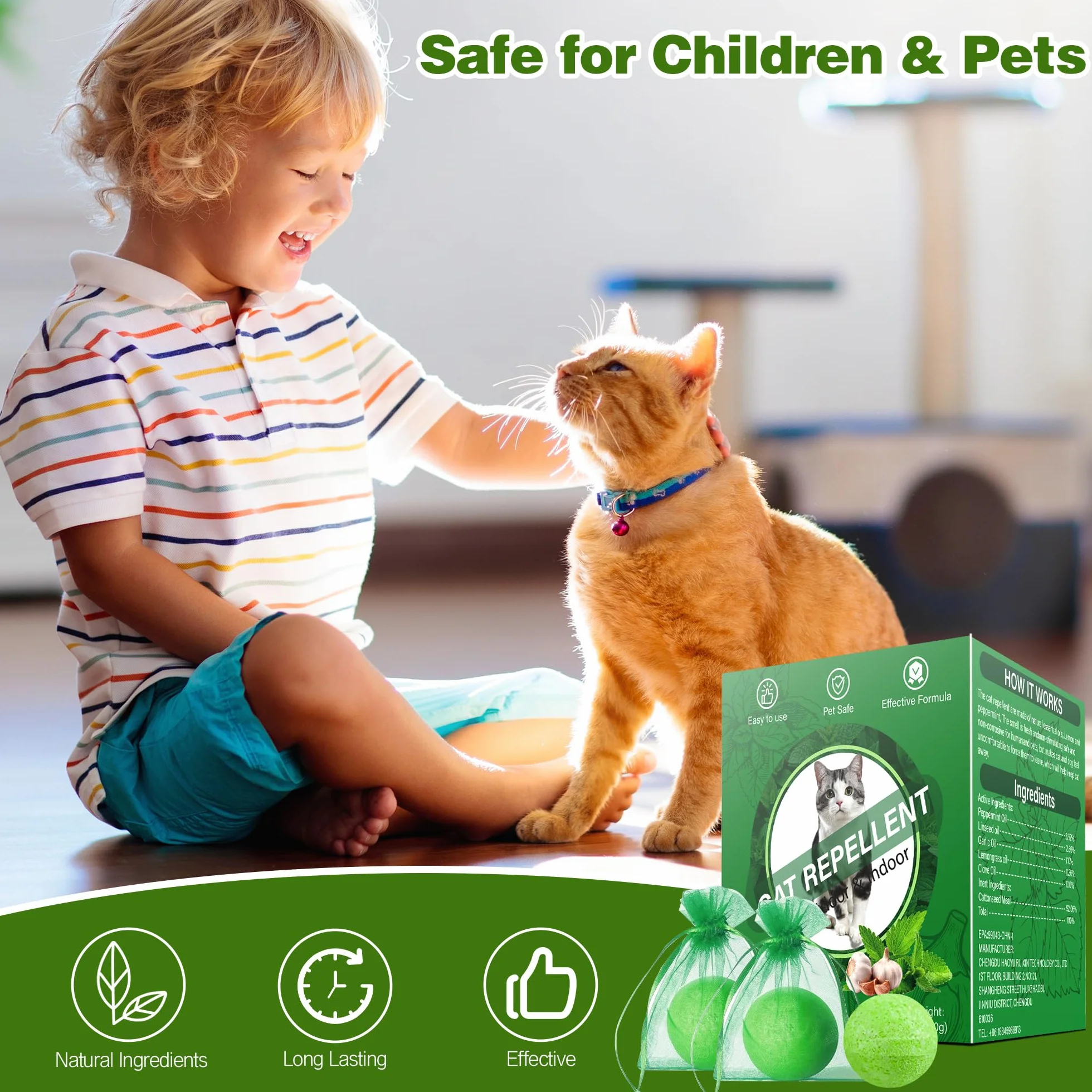 Répulsif pour chats à l'huile de menthe poivrée naturelle extérieur, lot de 24
