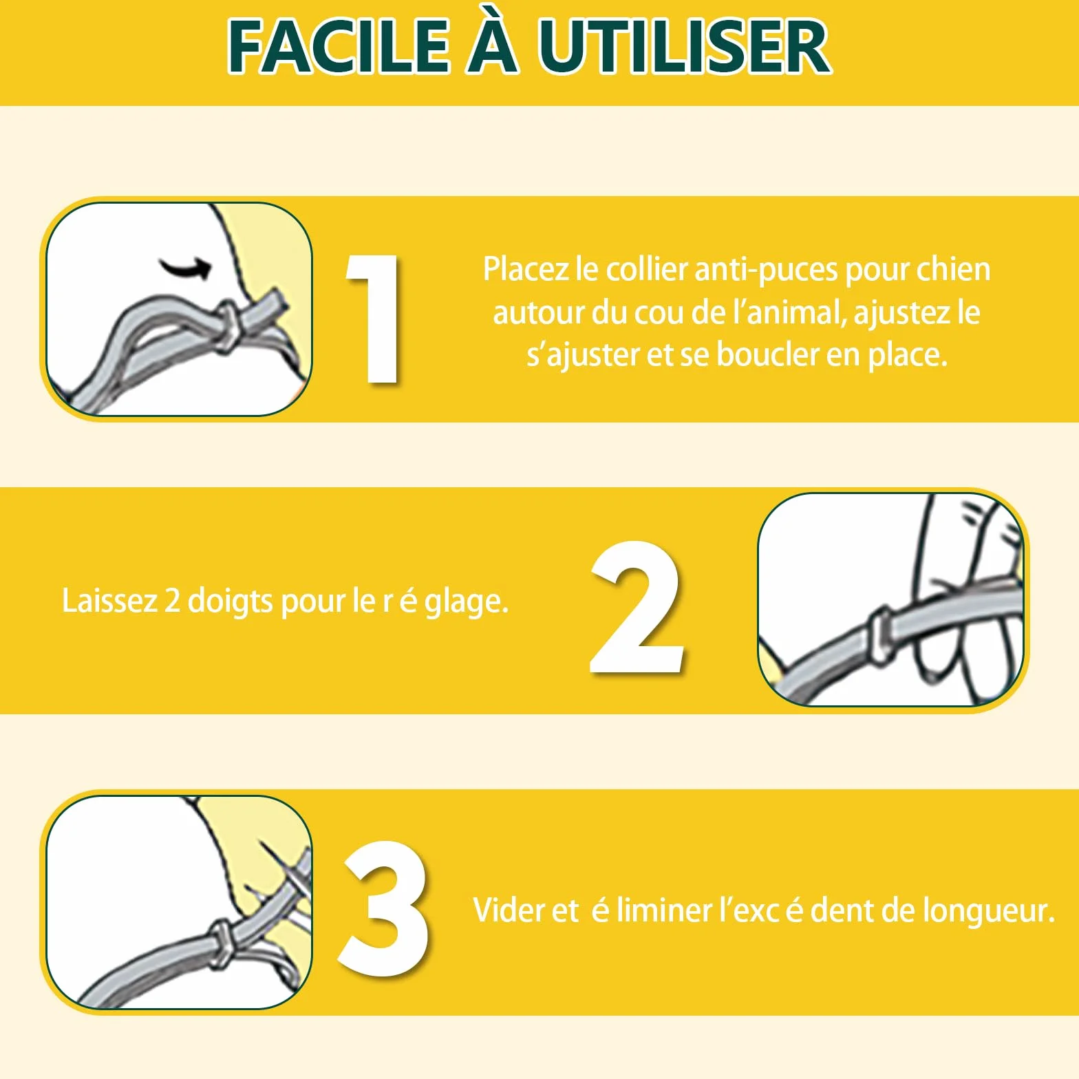 Collier Anti Puces pour Chien 65cm, 12 Mois Protection Efficace, Réglable Étanche, 2 Pack