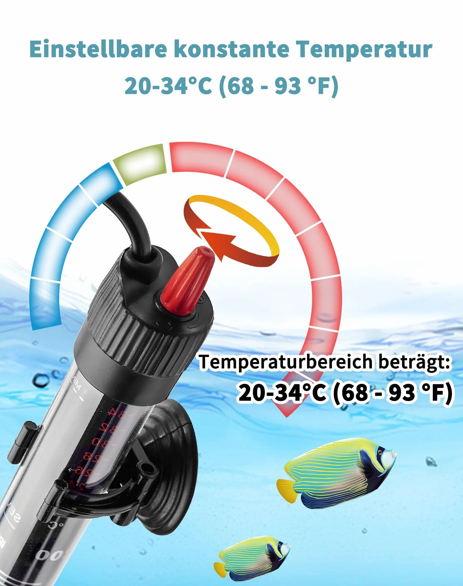 NETONDA Chauffage d'aquarium Réglable 30 l 25 W Résistance Aquarium avec Thermostat 20-34 °C pour Réservoirs à Poissons et Aquarium