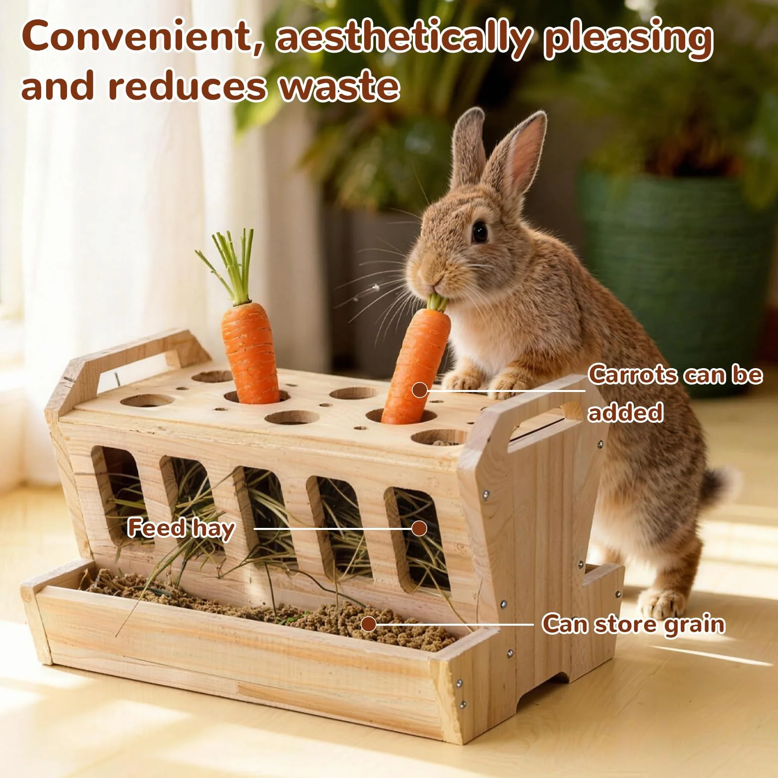 Distributeur de Foin en Bois Grande Capacité 30×22×18CM pour Lapins Cochon d'Inde Chinchilla