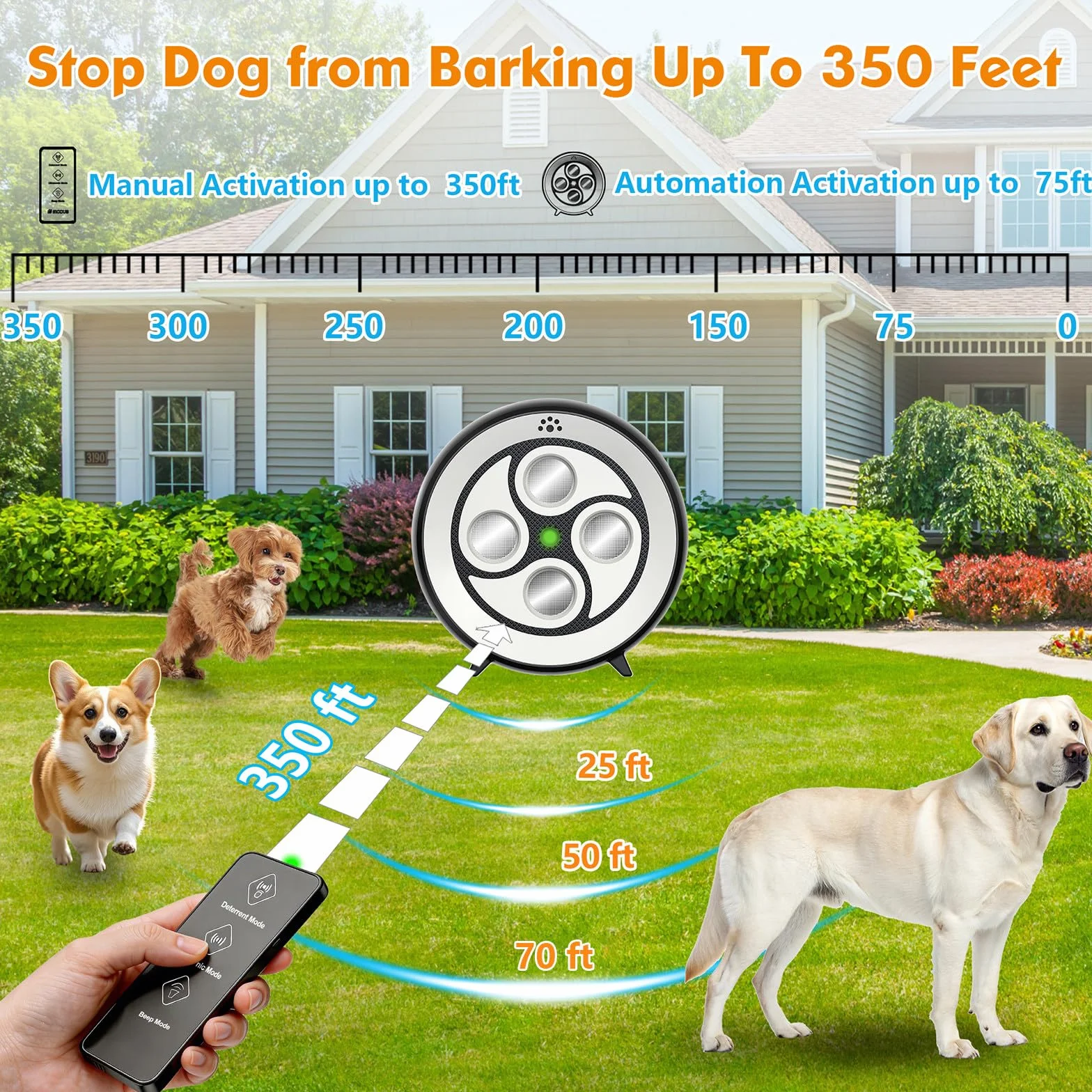 Anti Aboiement Chien Ultrason Puissant Télécommande 3 Portées IP65 Rechargeable Automatique