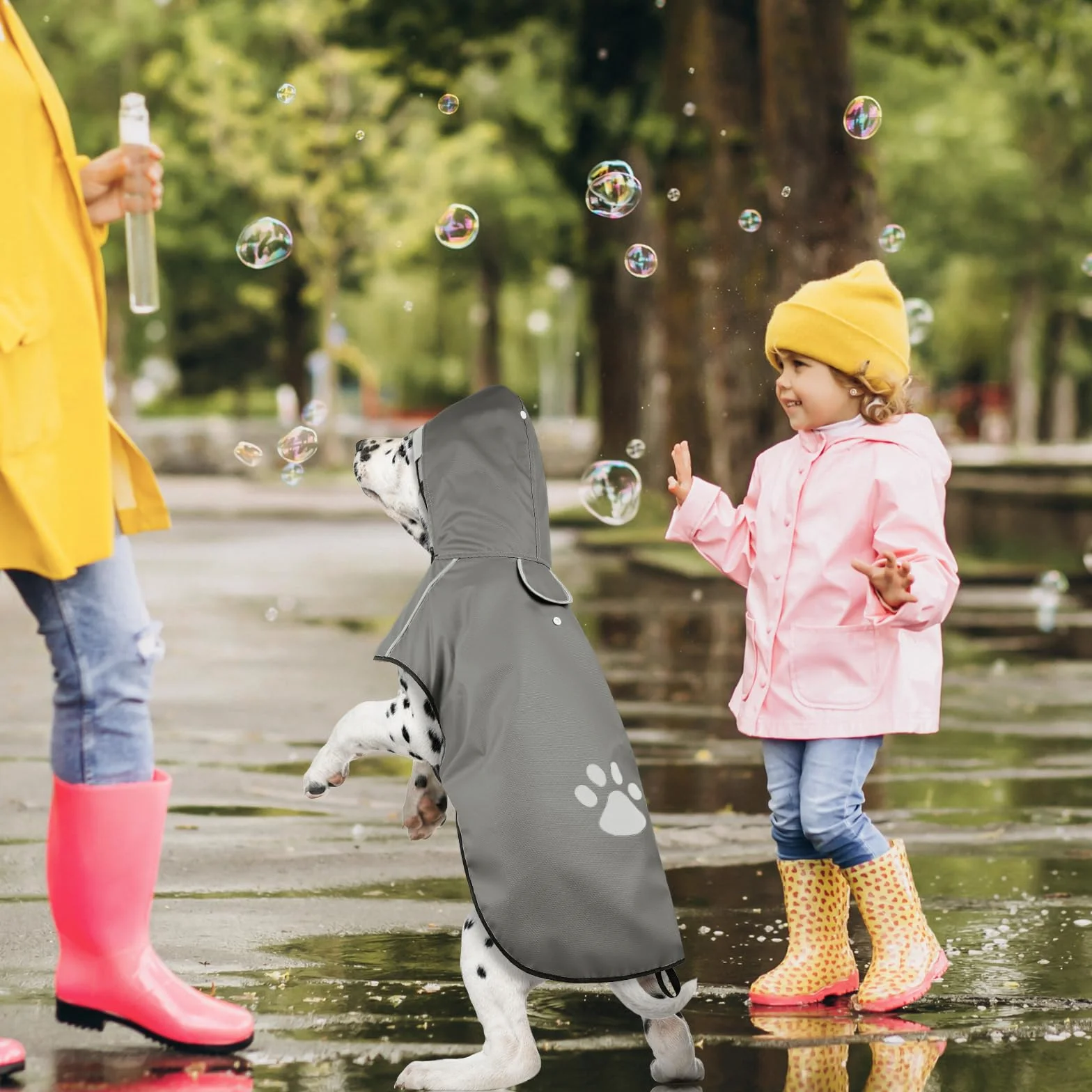 Manteau de Pluie pour Chien Impermeable Étanche Coupe-Vent Réglable avec Capuchon Taille L