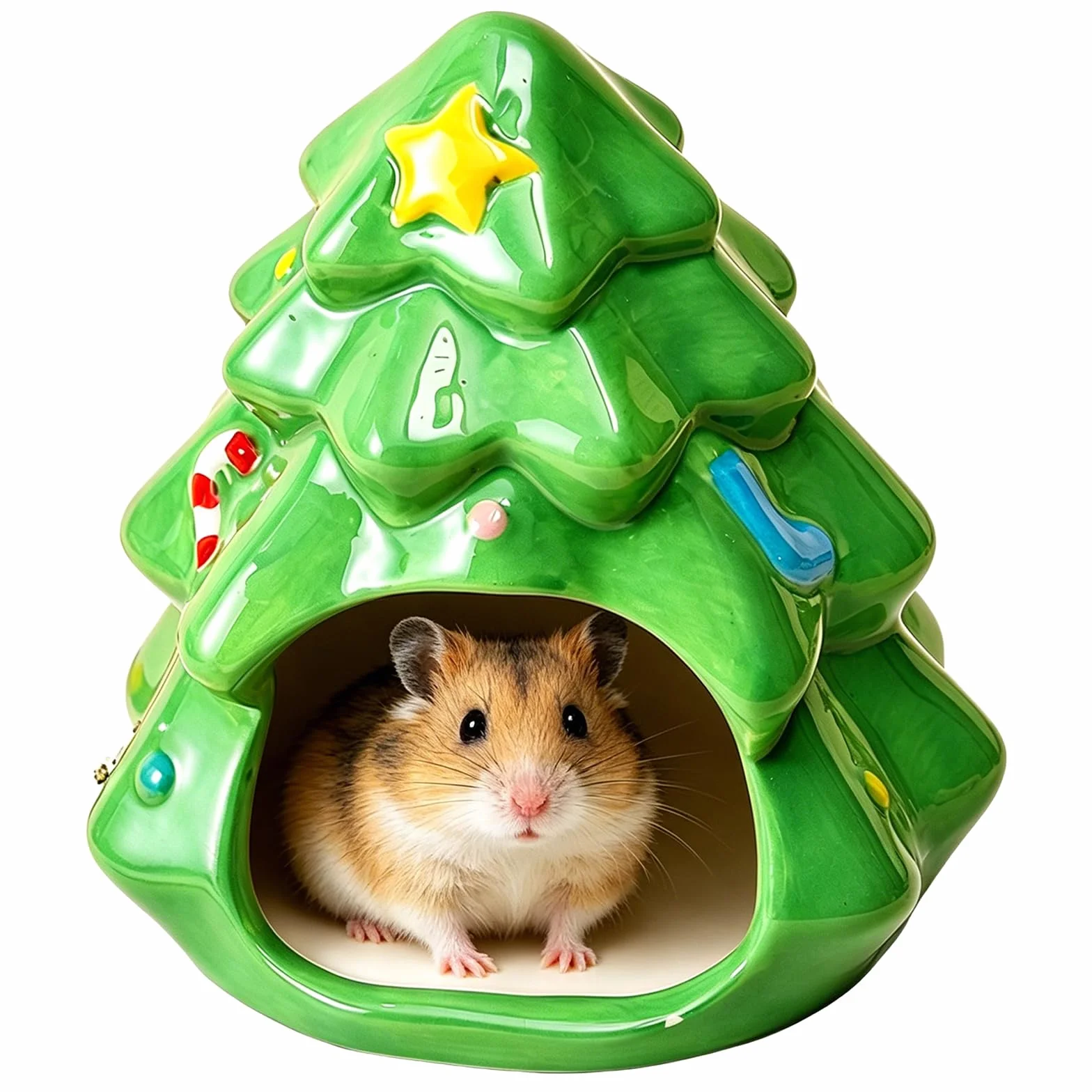 Céramique Maison Cochon d'Inde Vert Maison Hamster en Forme d'arbre Cachettes Convient Aux Hamsters Nains Cochons d'Inde Gerbilles Souris et Autres Petits Animaux de Compagnie