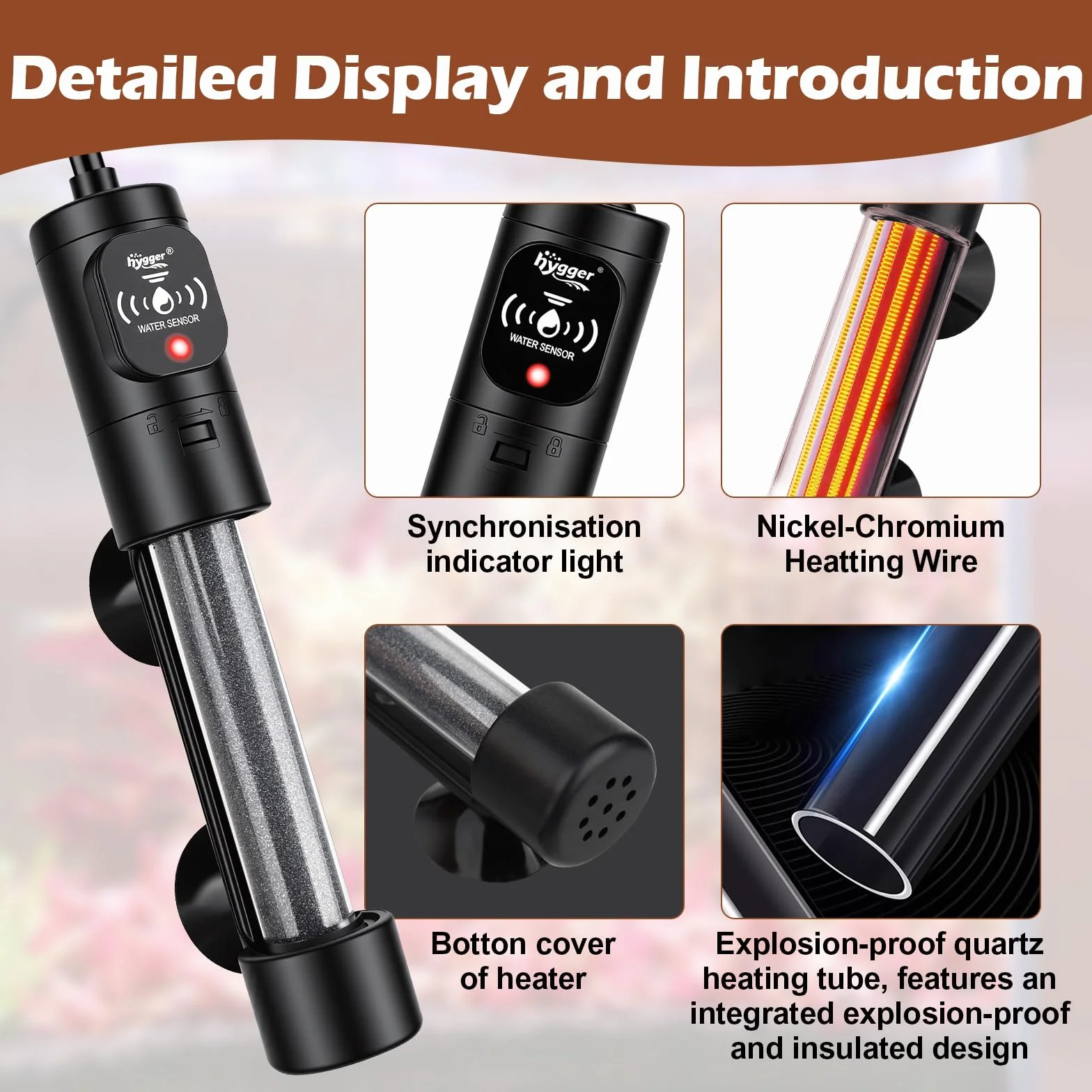 hygger Mini Chauffage Aquarium 50W, Submersible Chauffages pour Aquarium avec Contrôleur de la Température Aquarium Heater de Tortue pour 19 à 38 litres