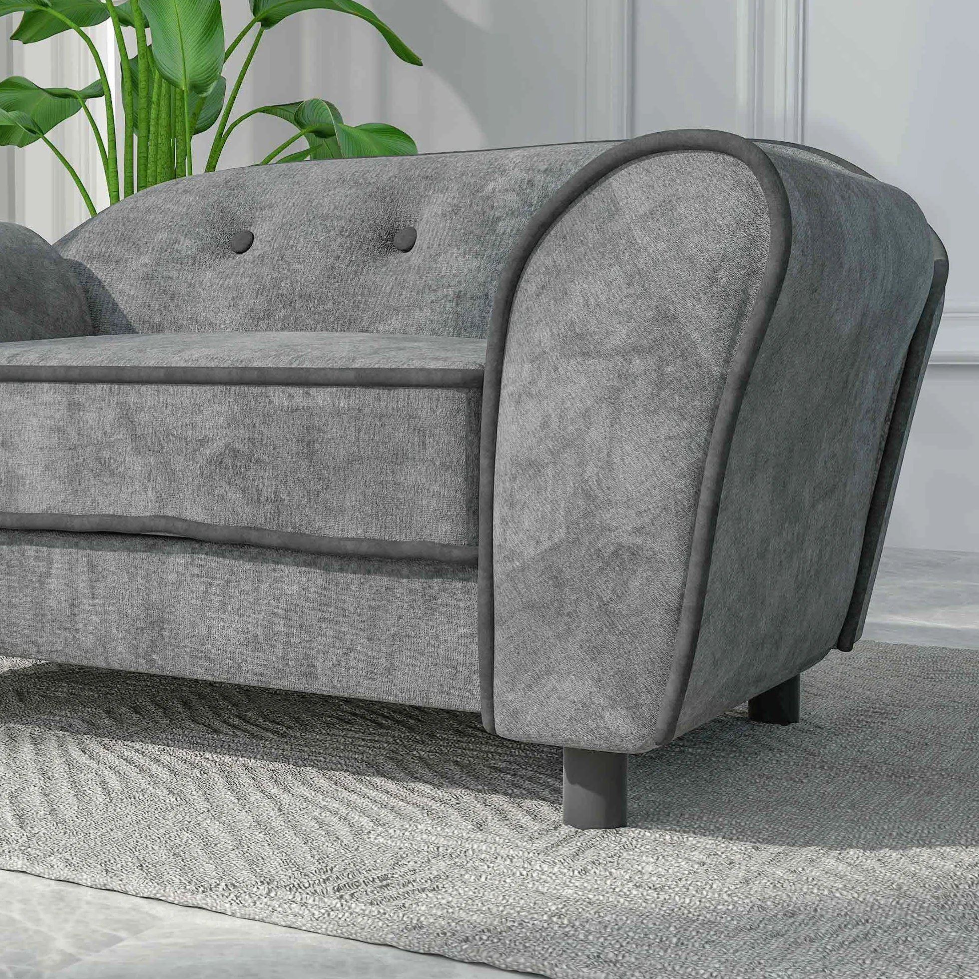 PawHut Canapé pour Chien Chat Dossier capitonné Velours Housse Lavable 74 x 41 x 32,5 cm Gris