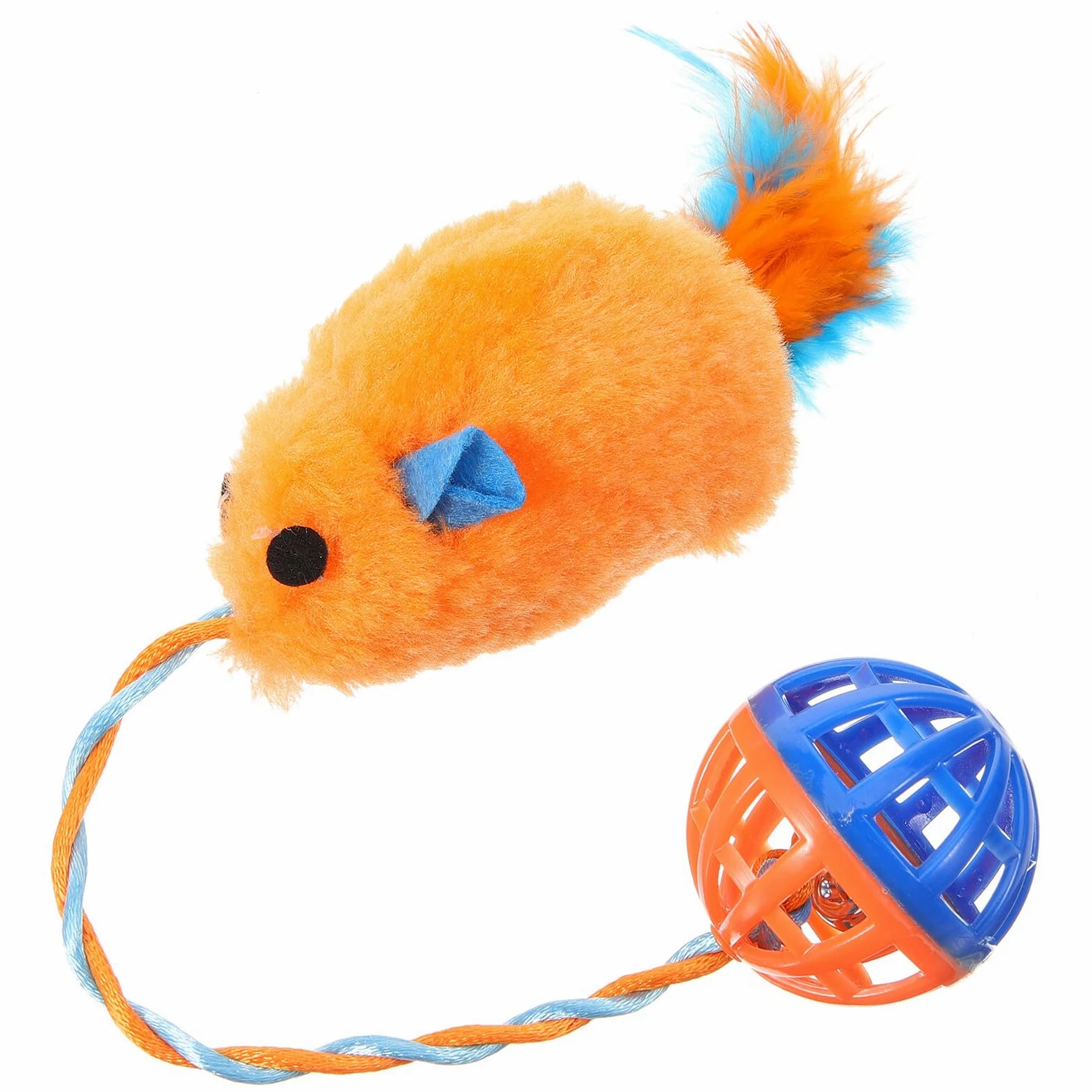 Souris Chat Peluche avec Cloche Plastique Interactif Résistant pour Chat Balle Orange Stimulante pour Activité Physique et Griffades pour Chatons