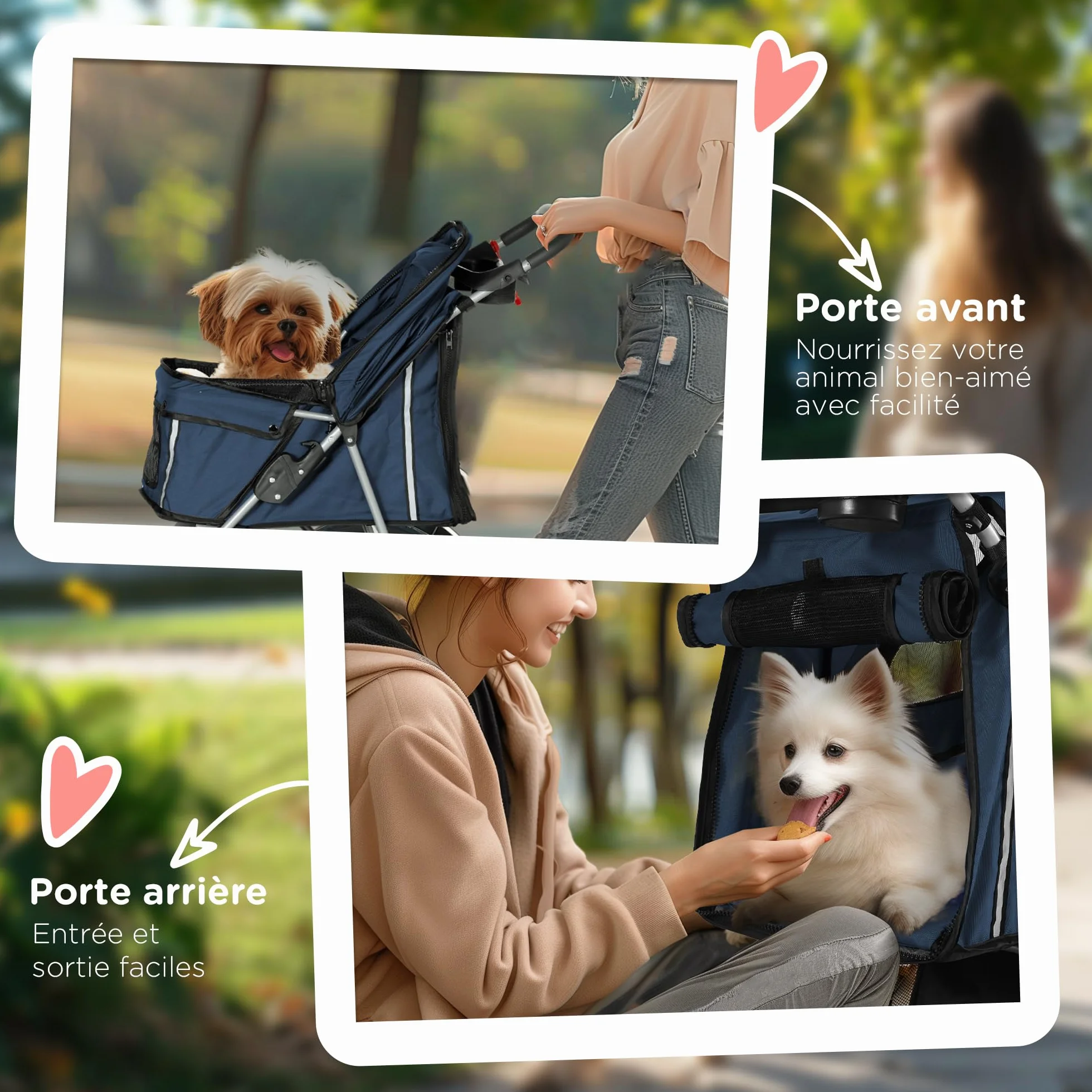 PawHut Poussette Buggy Pliable Animaux Chien Chat, Chariot Pliant avec Porte-Gobelet Panier Roues Frein, Tissu 600D Oxford, 75x45x97 cm Bleu Foncé