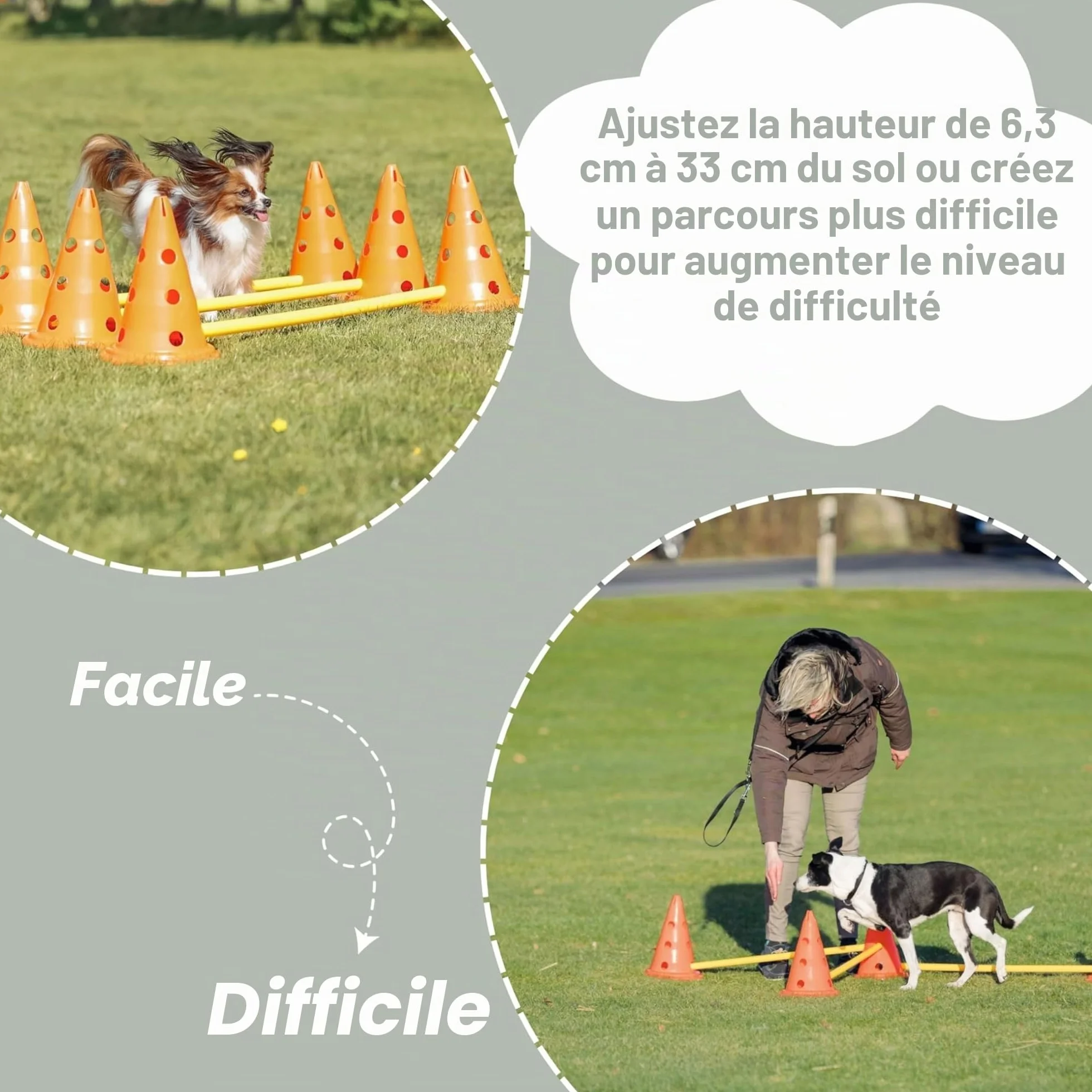 Trixie Set d’Obstacles à cônes - Accessoire d’entraînement résistant pour Agility Canine - ø 23 × 30 cm/78 cm Orange/Jaune, équipement de Sport canin pour la Maison