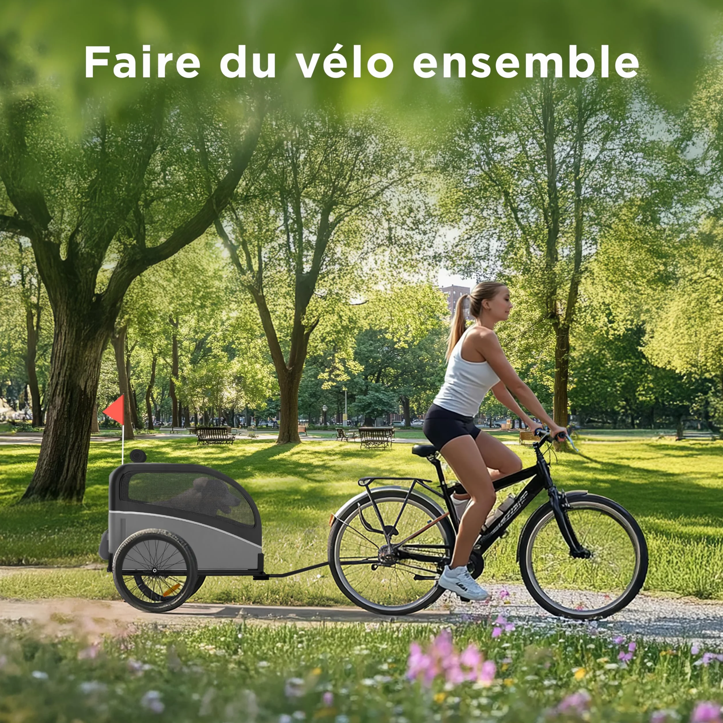 Remorque Velo Chien – Chariot Pliable avec attelage et réflecteurs – Carriole étanche Jusqu’à 40 kg – Compatible avec vélos électriques – Noir