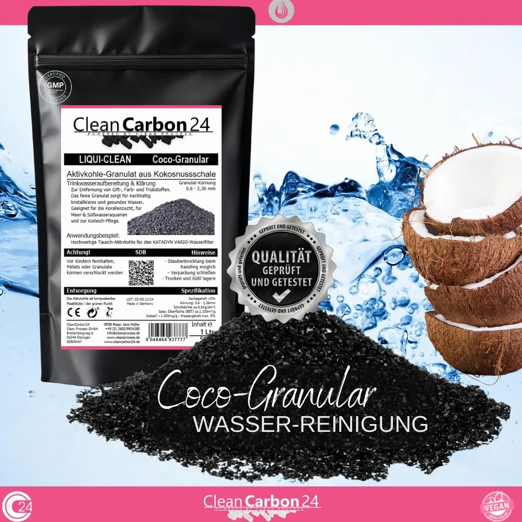 Charbon Actif granulés de coquilles de Noix de Coco 2,5 litres pour Traitement de l'eau 0,6-2,36 mm 8 x 30 Mesh