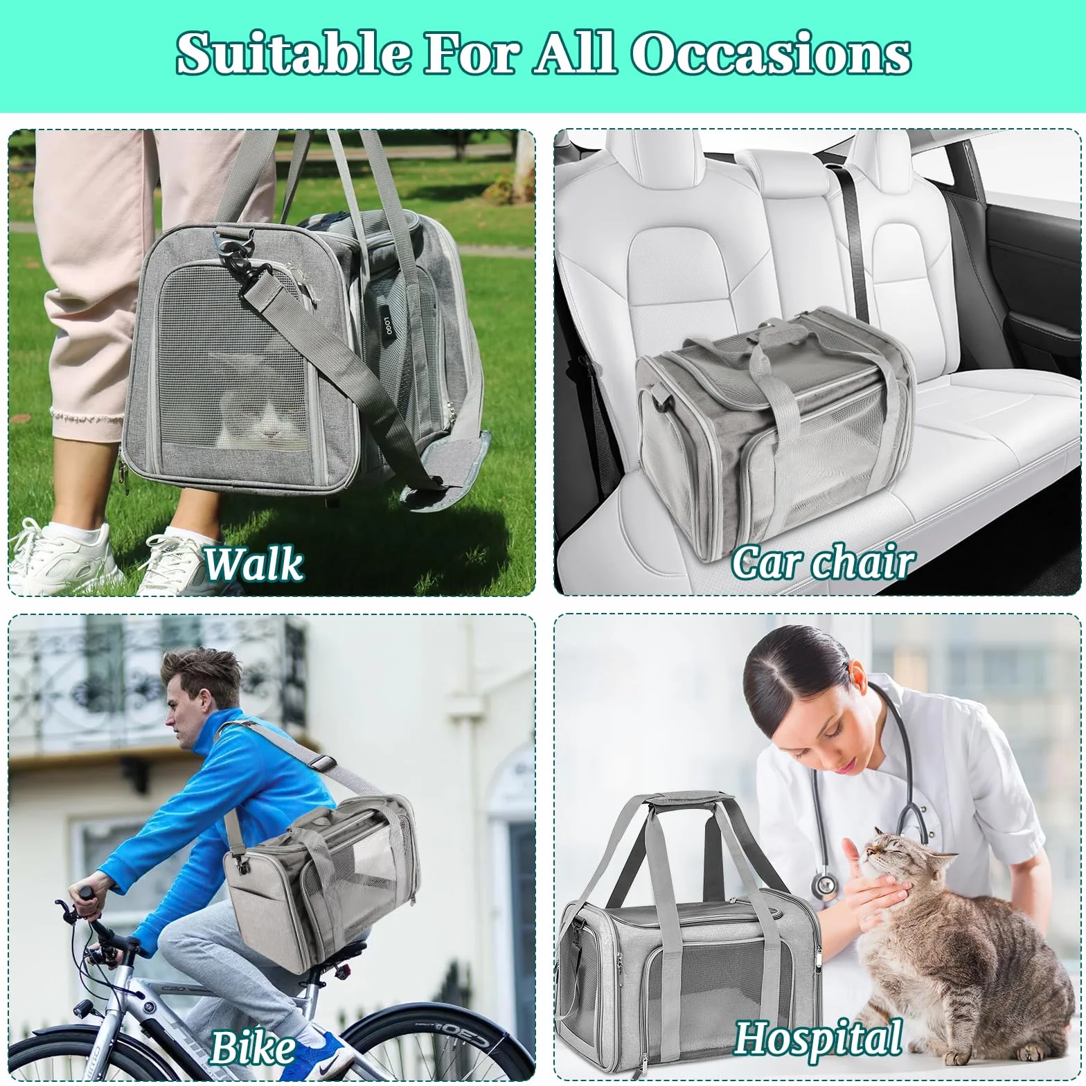 Sprifityy Sac de Transport Chat Extérieur Pliable Respirant Caisse Matelas Souple Gris 45x30x30 cm