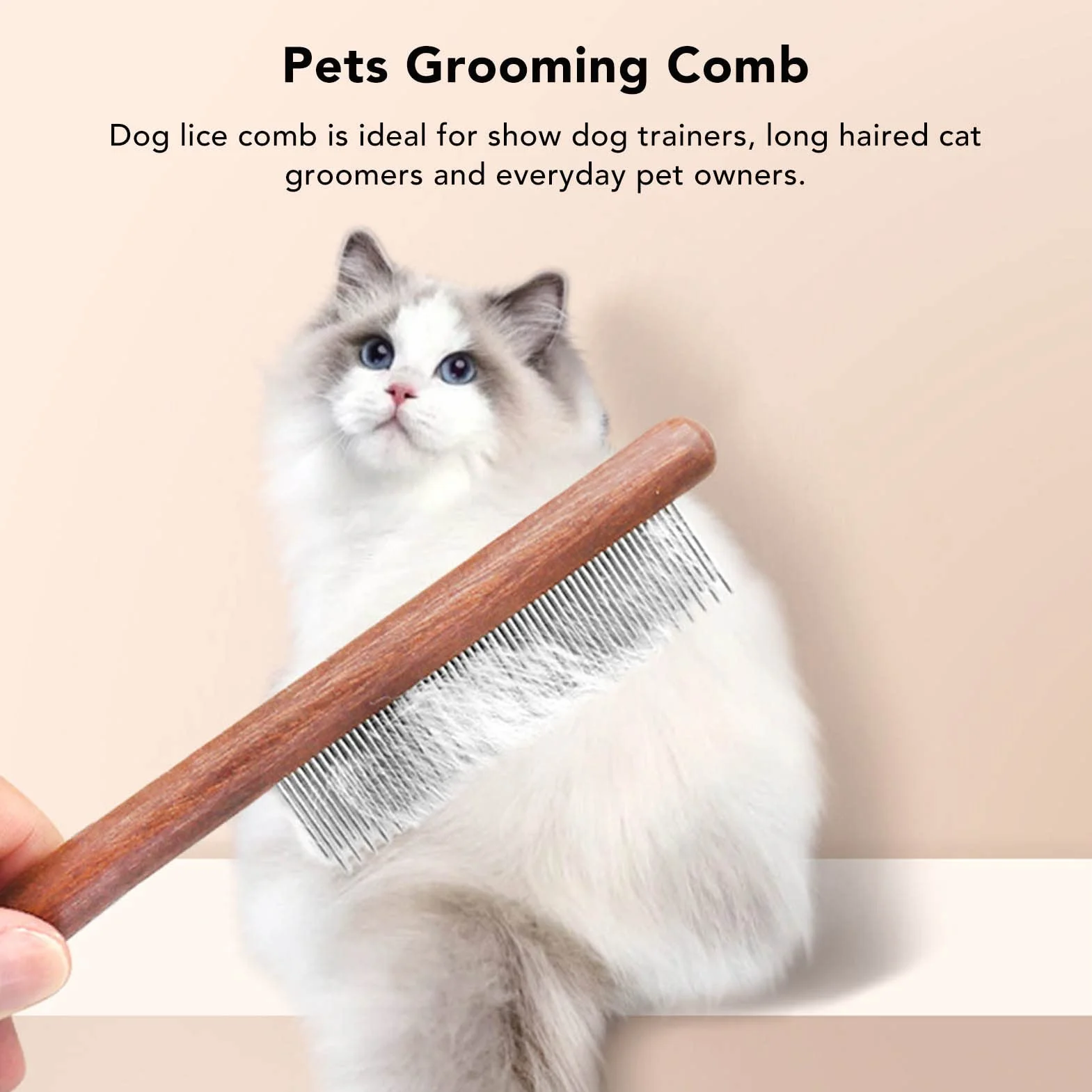Peigne Anti-puces Acier Inoxydable 2 en 1 pour Animaux de Compagnie Chiens à Poils Longs
