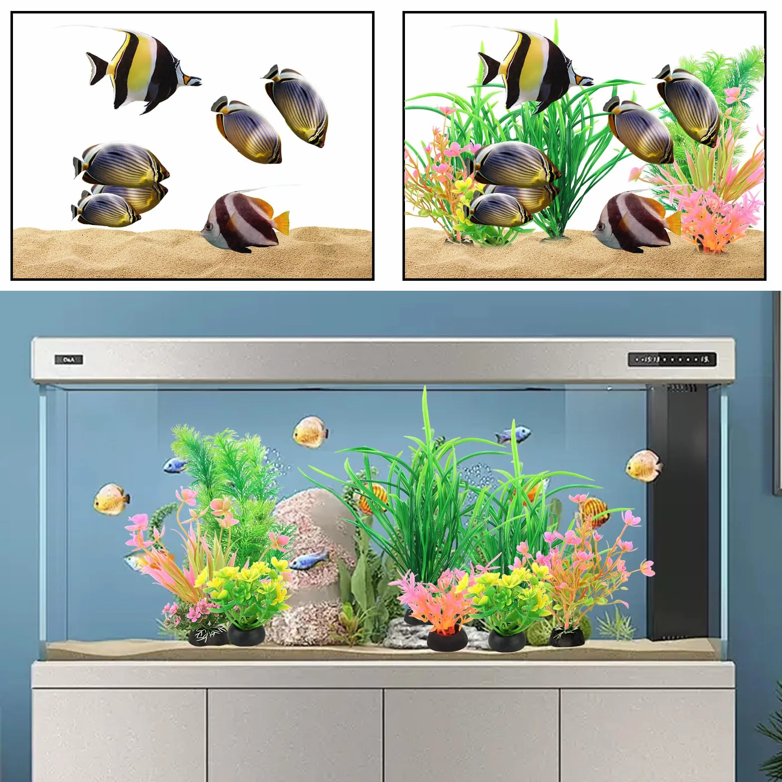 Lot de 11 décorations d'aquarium - Plantes en plastique - Accessoires de décoration