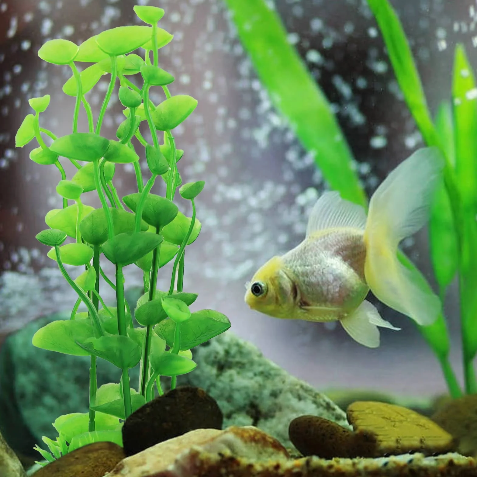 Lot de 3 plantes artificielles pour aquarium, plantes décoratives en plastique, plantes aquatiques pour poissons – 3 couleurs