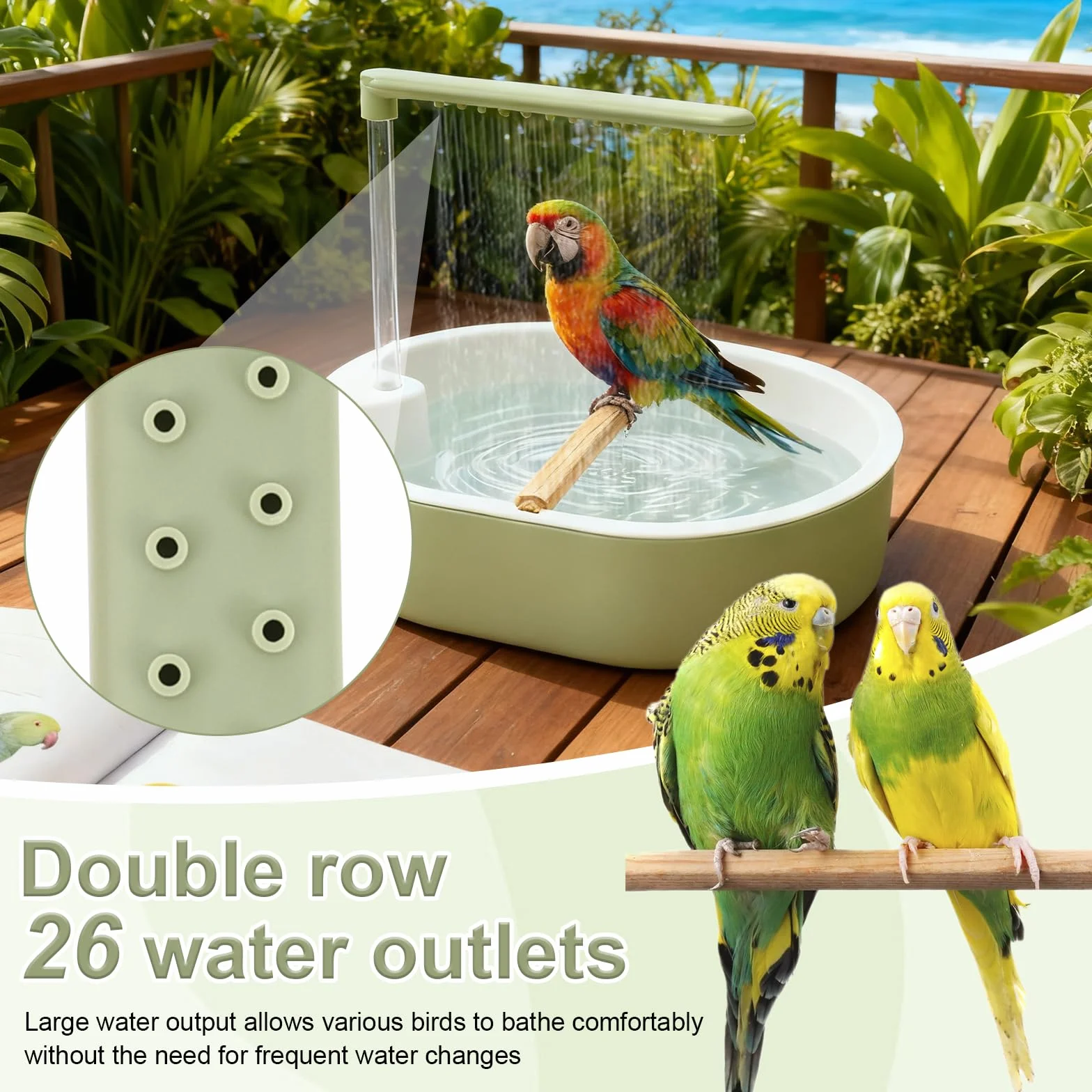 Bain d'oiseaux USB pour perruches, inséparables et aras (vert)