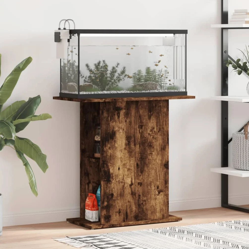 Support d'aquarium chêne fumé 75x36x72,5 cm bois d'ingénierie 17.92KG