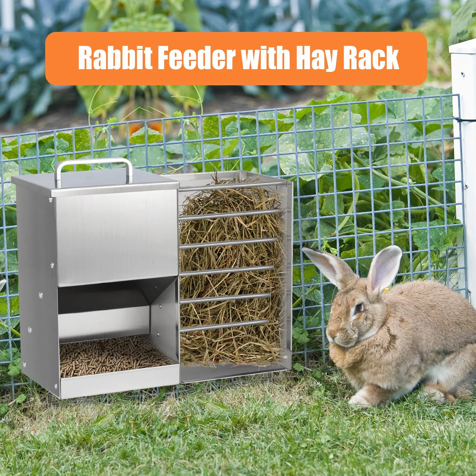 Mangeoire Automatique pour Lapin 2 en 1 avec Bouteille d'Eau 5L Distributeur Acier Inoxydable