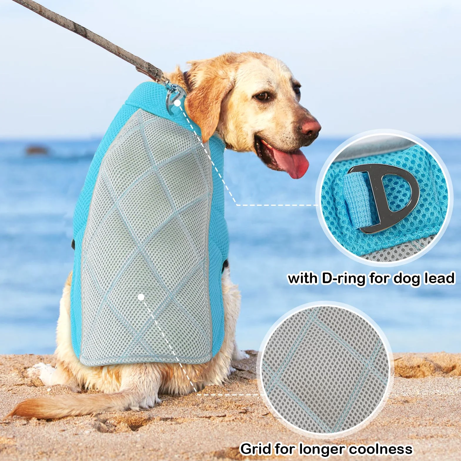Gilet Rafraichissant pour Chien, Manteau de Refroidissement Respirant, Bleu