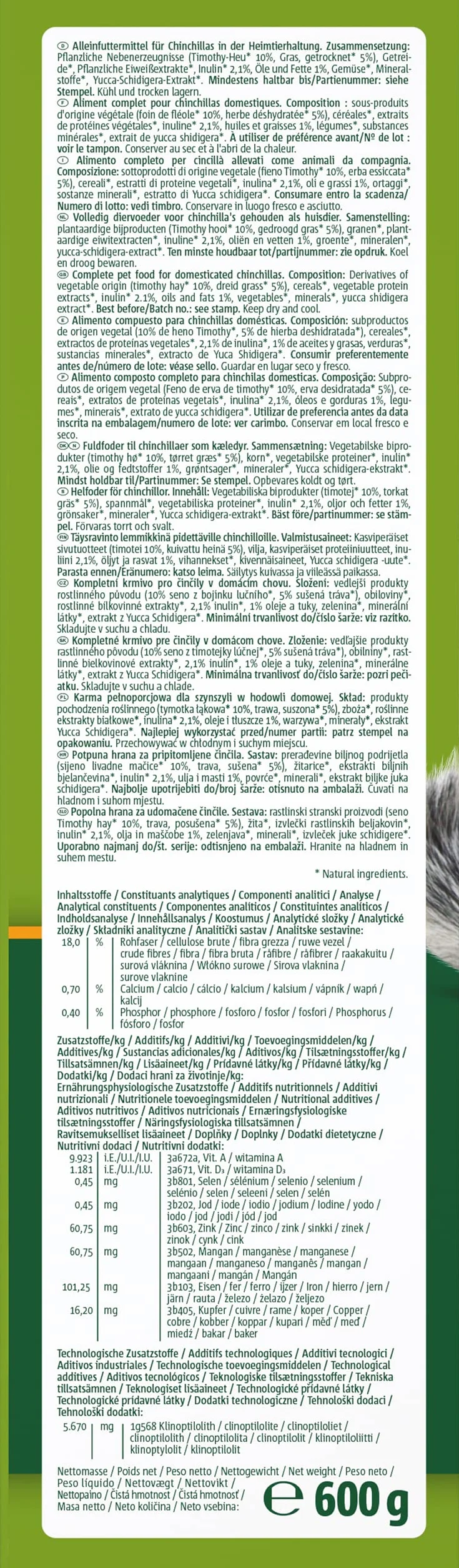 VITAKRAFT Vita Special All Ages Aliment pour Chinchillas avec Herbes et Plantes 600G