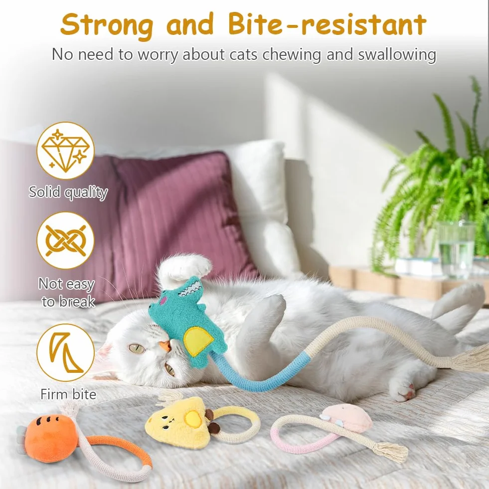 Jouet Chat 4PCS Jouets Interactifs Corde à Taquiner Jouet De Dentition Chaton