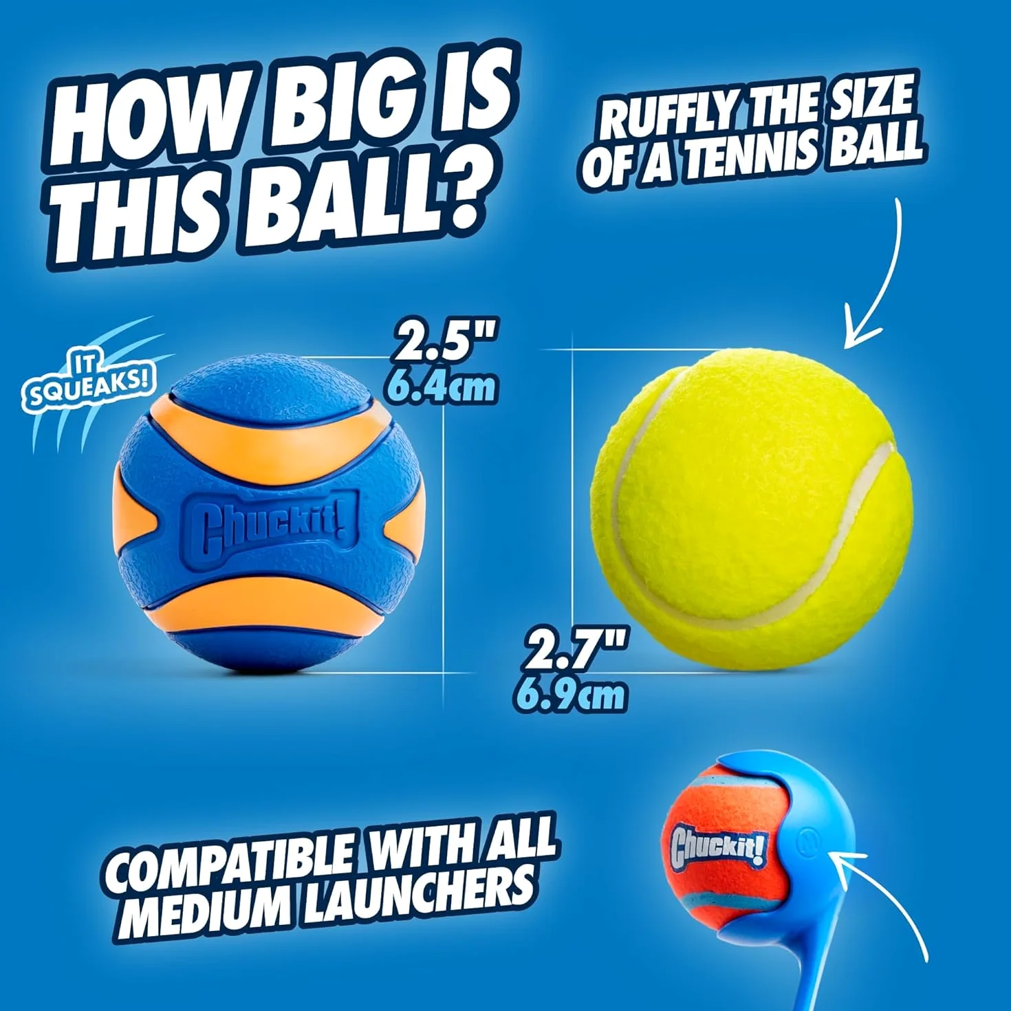 Chuckit! Ultra Ball & Launcher – Sport 45,7 cm avec 2 balles rebondissantes Moyennes (6,3 cm) pour Chiens de 9,1 à 27,2 kg, Lanceur de Balle pour Chien