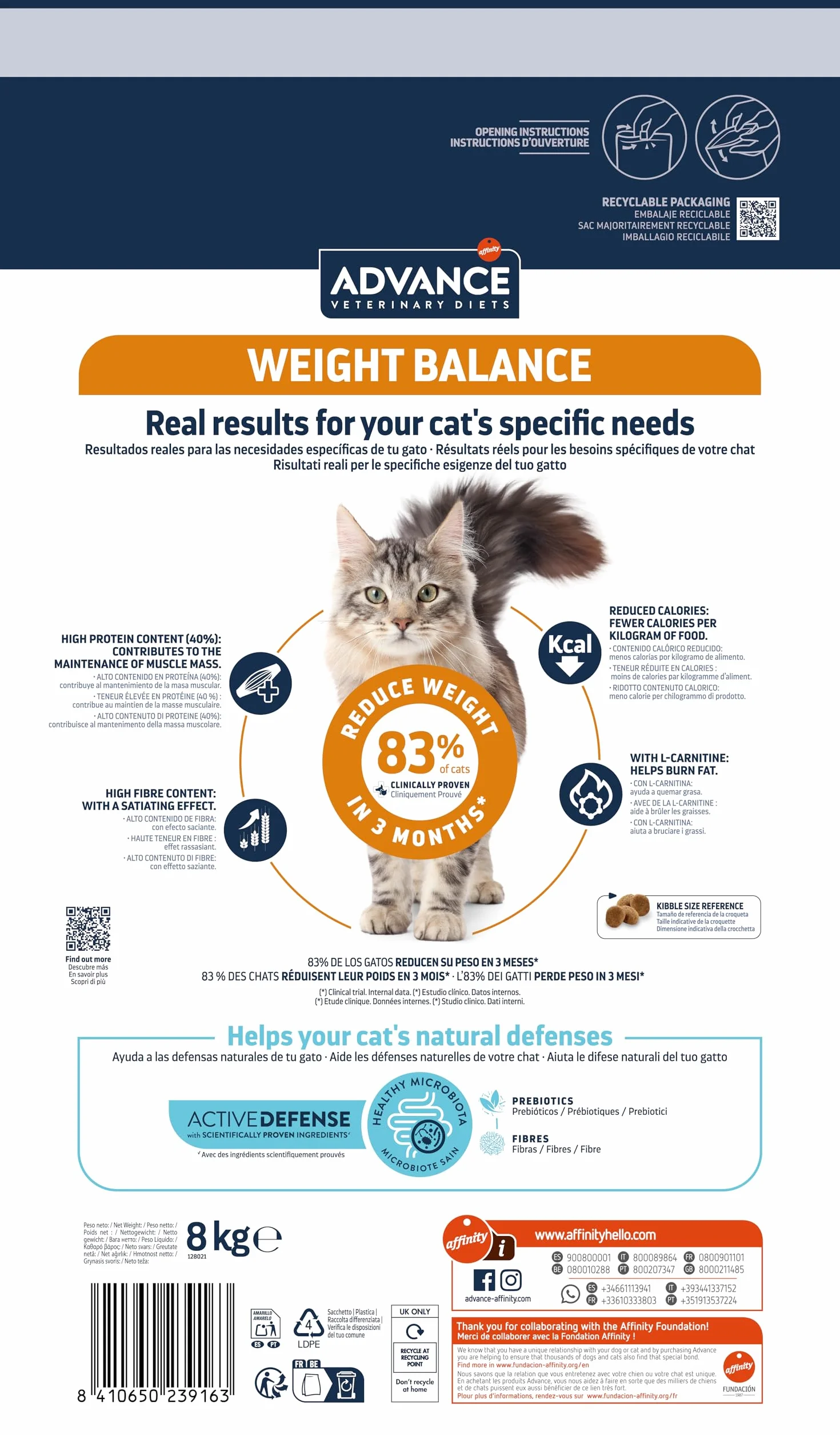 Advance Veterinary Diets Weight Balance Croquettes pour Chats 8 kg