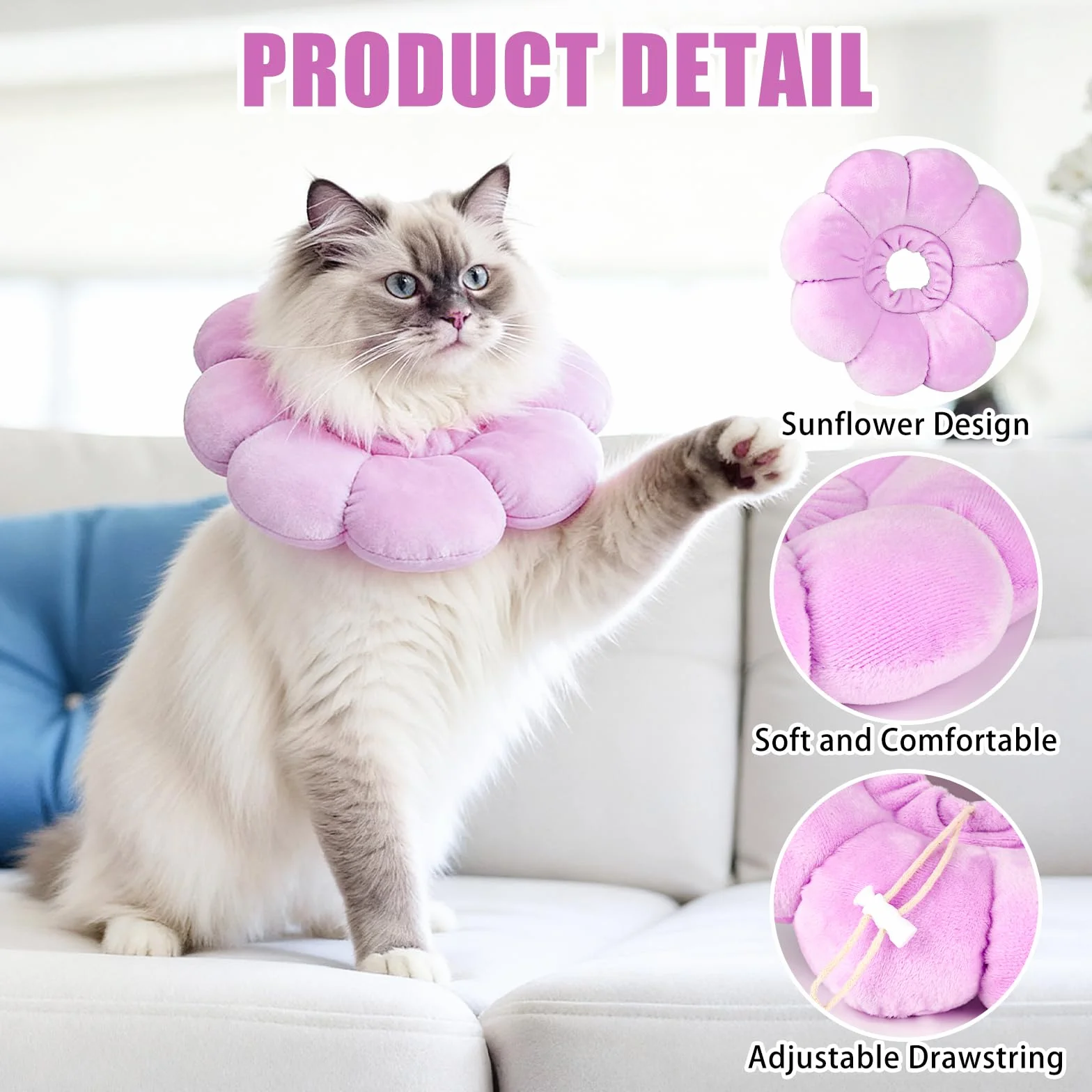 QKURT Colerette Chat Anti Léchage, Doux et Confortable Ajustable Collerettes Chat pour Chatons Anti Lechage Après Chirurgie, Joli Tournesol