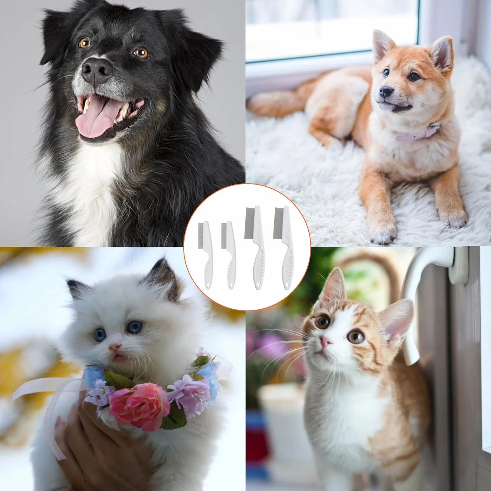 Peigne Anti Puces pour Chien et Chat, Anti Poux avec Tête en Métal, Toilettage Visage Pattes, Cheveux Longs (Blanc)
