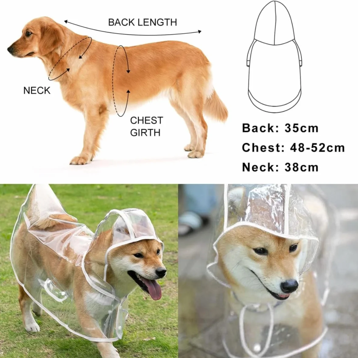 Poncho de Pluie en PVC Transparent Imperméable pour Chien, Taille 52 cm