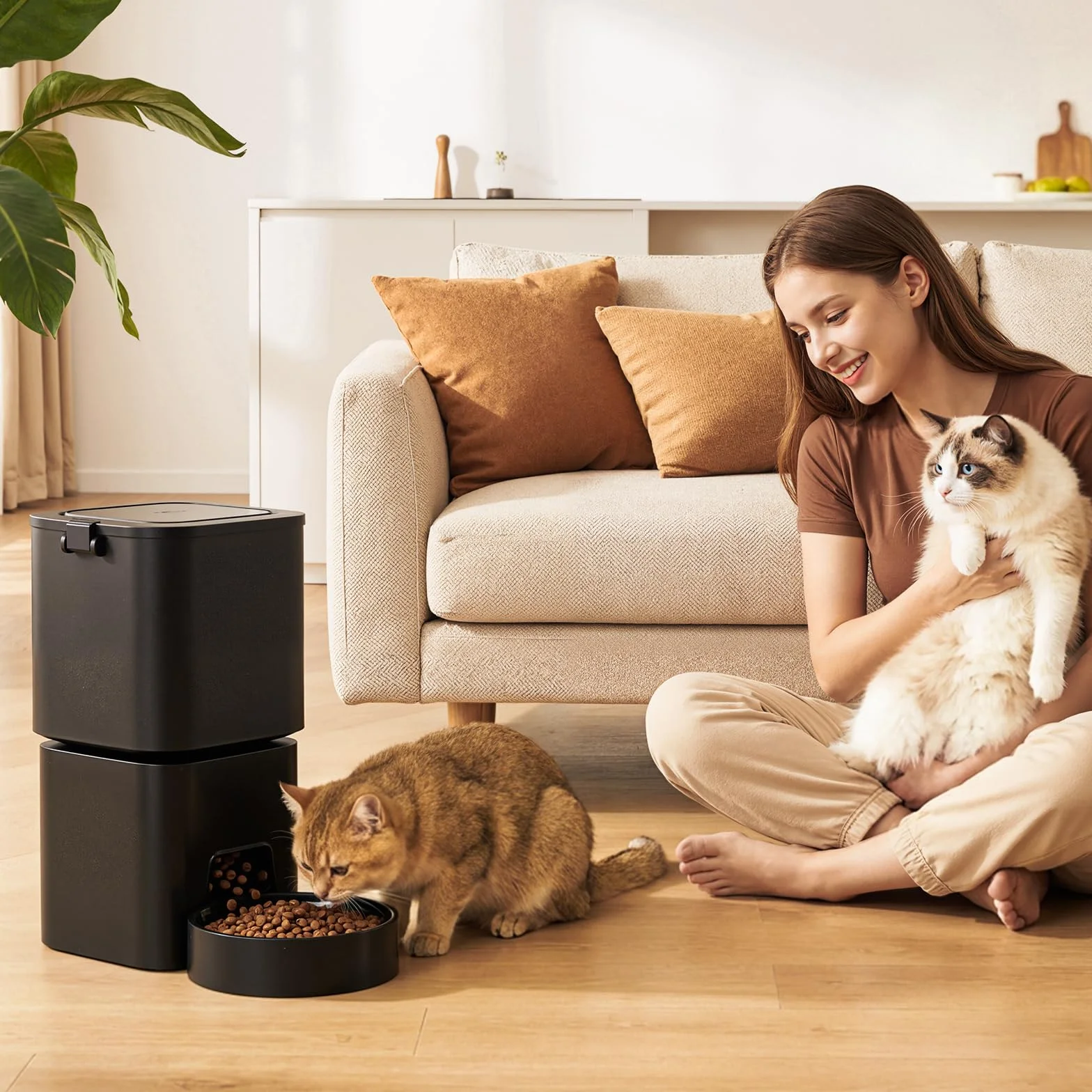 Distributeur Croquettes Chat Automatique WiFi 5G 2.4G 5 L Contrôle App 10 Repas/Jour Noir