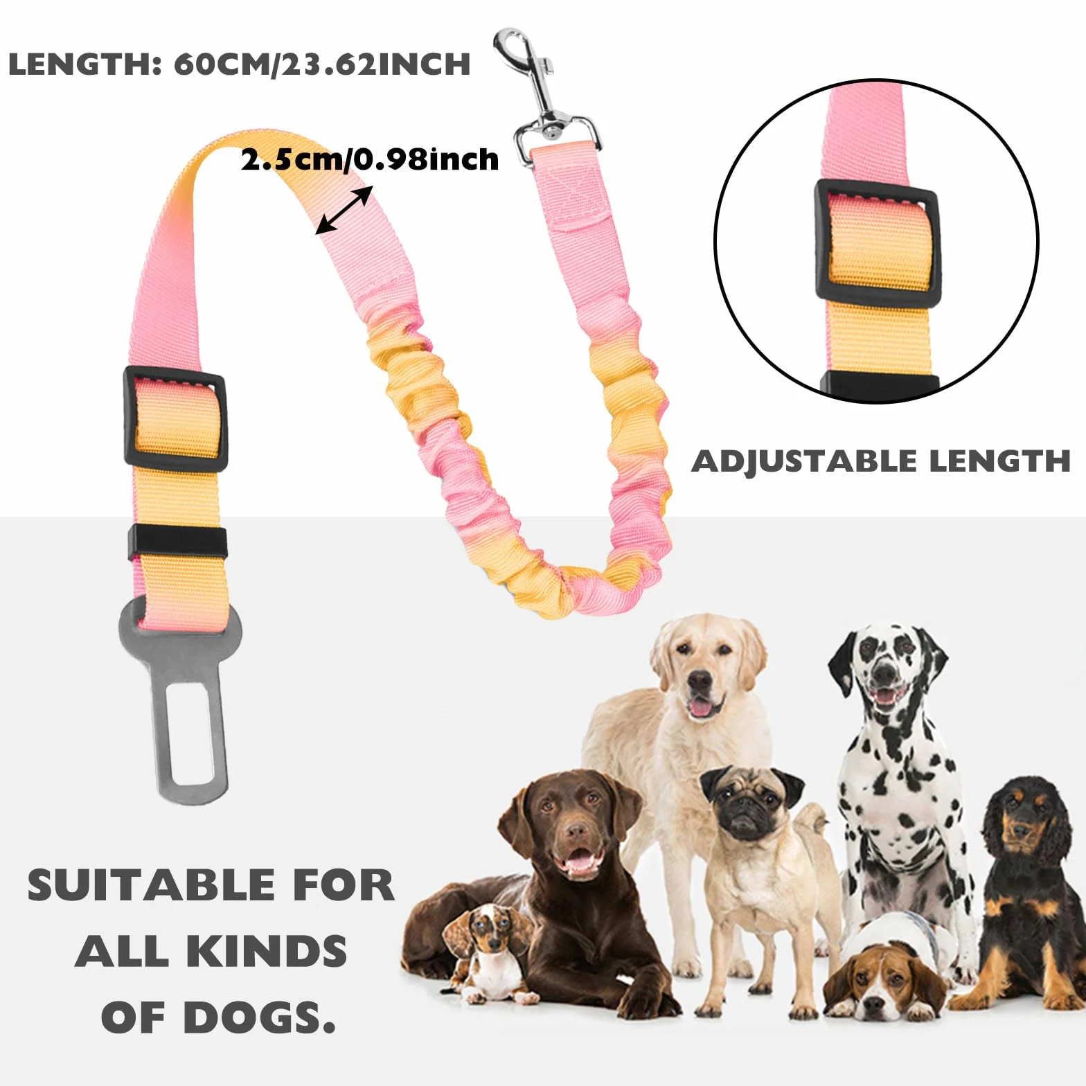 2 Pièces Ceinture Chien Voiture, Réglable Ceinture Securite Chien Voiture, Élastique Attache Chiens Voitures, Couleur Dégradée Laisse Voitures pour Chiens