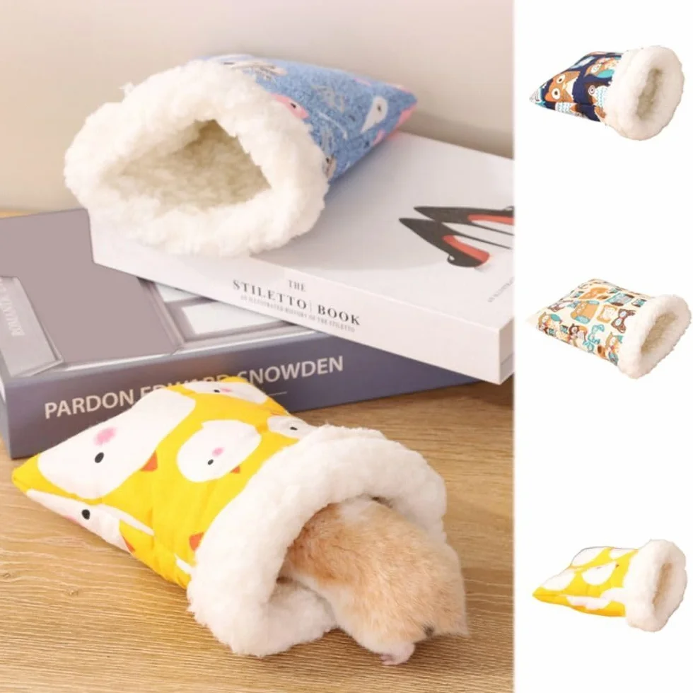 Sac de transport portable en polaire pour hamster hérisson lit chaud (L, bleu)