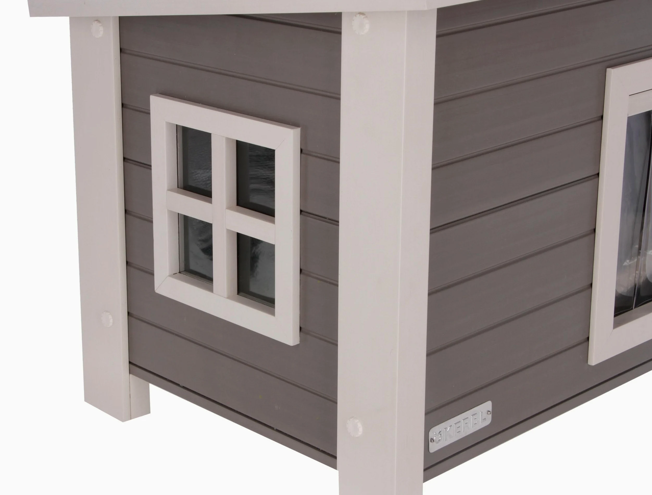 Kerbl Pet Maison pour Chat ECO Eli, cabane pour Chat, Gris, Blanc, 57x45x43cm, Plastique recyclé, Bois, résistant aux intempéries, Montage Facile