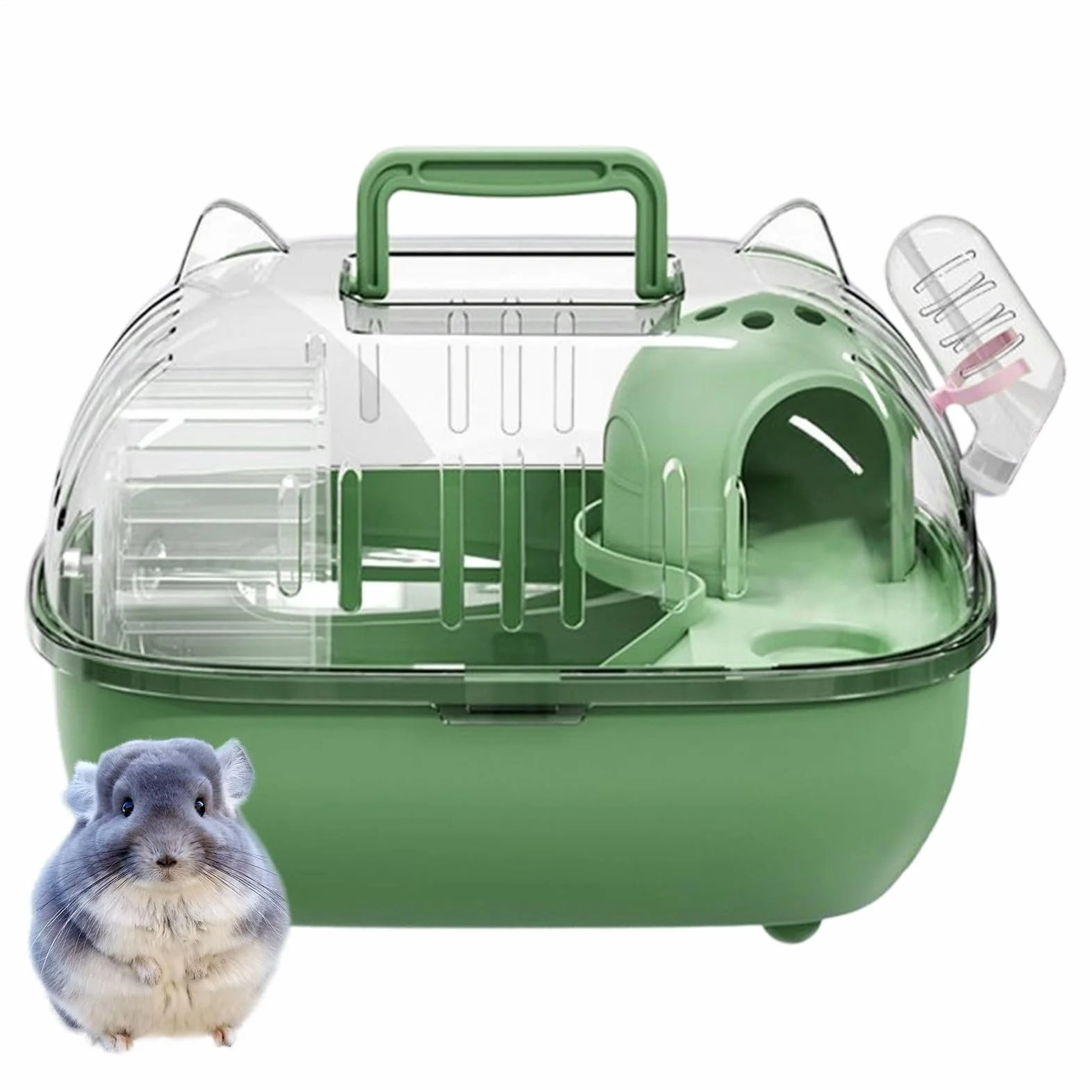 Cage de Transport Portable pour Hamster 27.5x22x20cm avec Aérations et Bouteille d'Eau Amovible