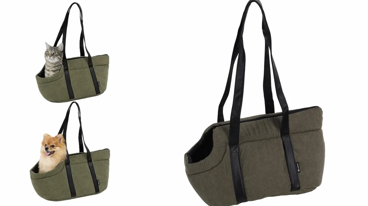 Flamingo Alessia Vert Sac de Transport Chat Chien 46x23x25 cm Polyester côtelé Mousse Ouverture Dessus Coussin Amovible