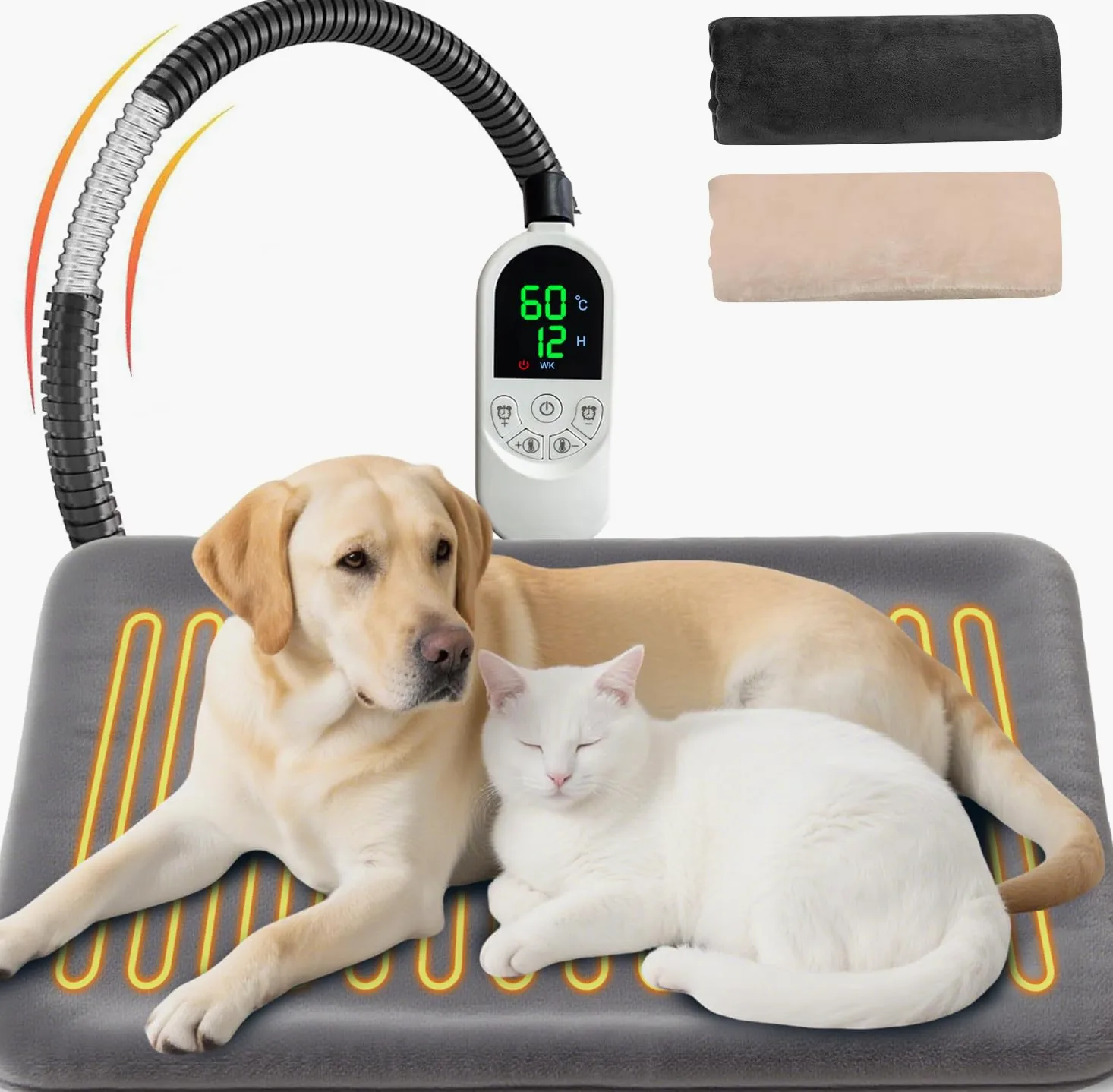 Coussin chauffant 70 x 45 cm pour animaux de compagnie - Tapis chauffant anti-morsure pour chat - Anti-morsure - Tapis chauffant pour chien - Couverture chauffante pour chat - Température réglable