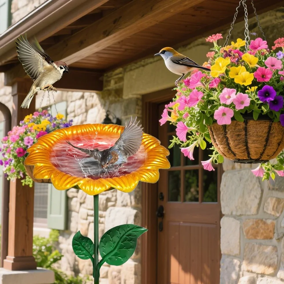 Abreuvoir Oiseaux Exterieur Métal, Bol Bain d'oiseaux Debout, Fontaine Oiseaux Sauvages Jardin